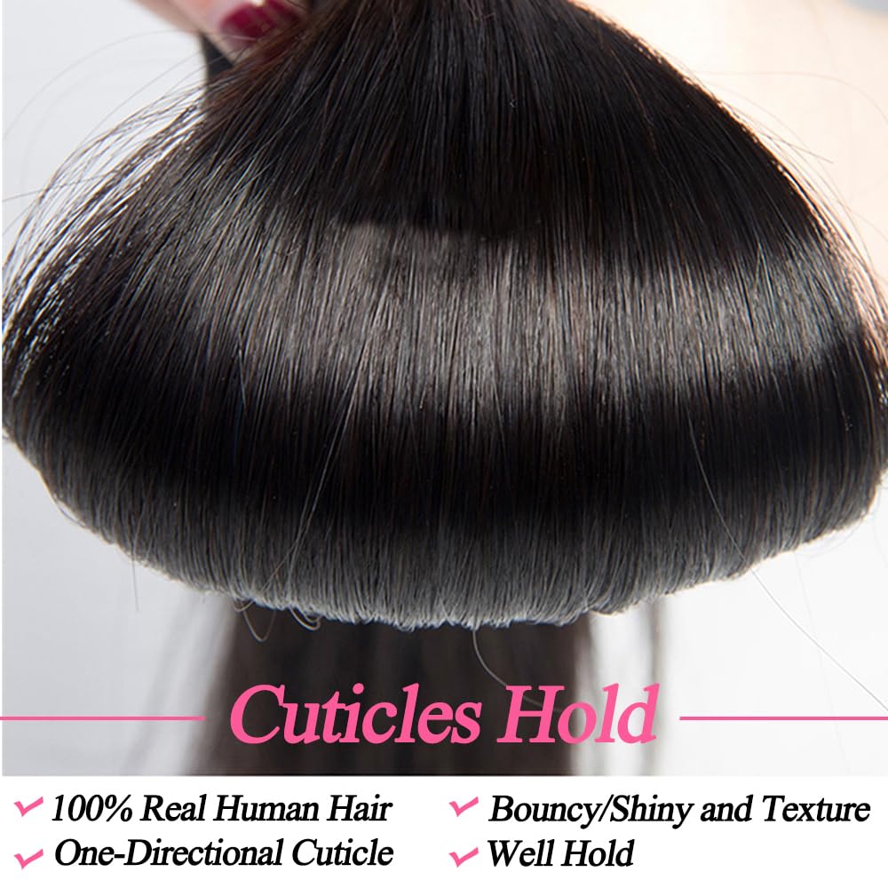 10A Grade Brazilian Straight Human Hair Bundles - 12 14 16 Inch 3-Pack 100% Unprocessed Virgin Remy Hair Weave Extensions (1B Natural Black) for Salon Quality Styling & Everyday Wear