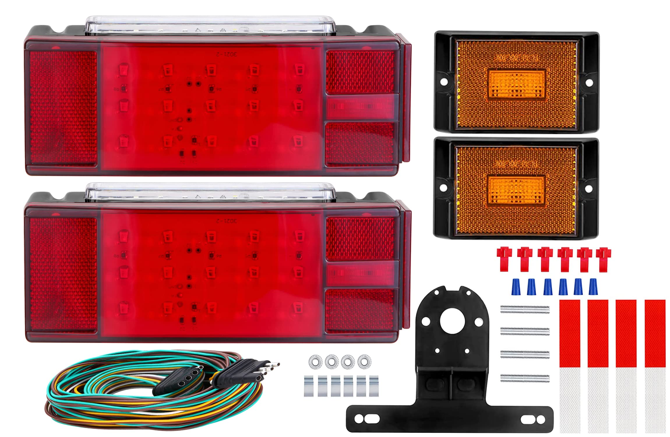 IP68 LED Boat Trailer Light Kit with Wiring Harness - 2 Amber Waterproof Lights for RV, Camper, Truck, Snowmobile (80+ Inches) - Perfect for Night Towing & Marine Trailering