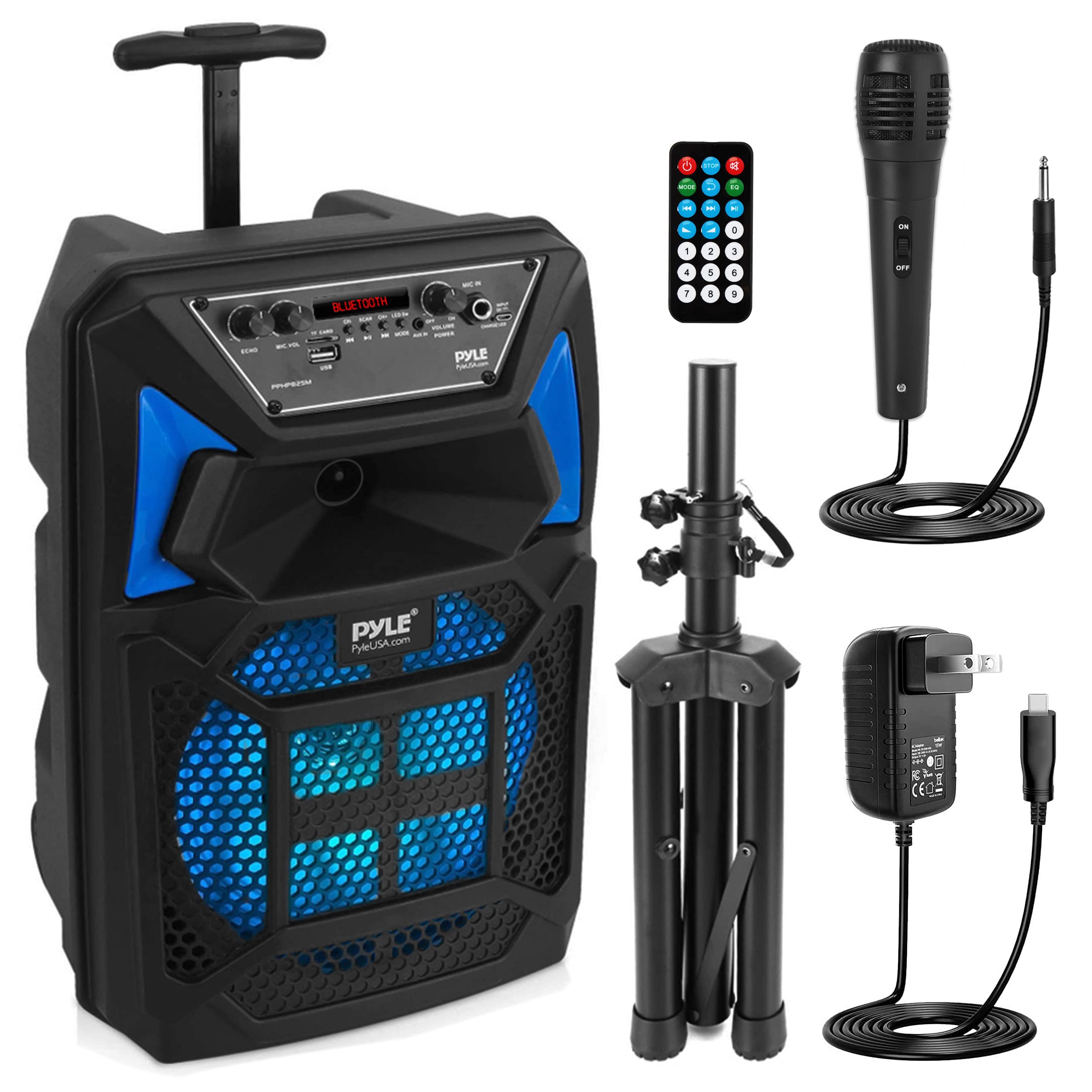 Pyle Bluetooth PA Speaker & Karaoke System with Wired Microphone - 400W Portable Speaker with LED Party Lights, FM Radio, MP3/USB/SD Playback, 8