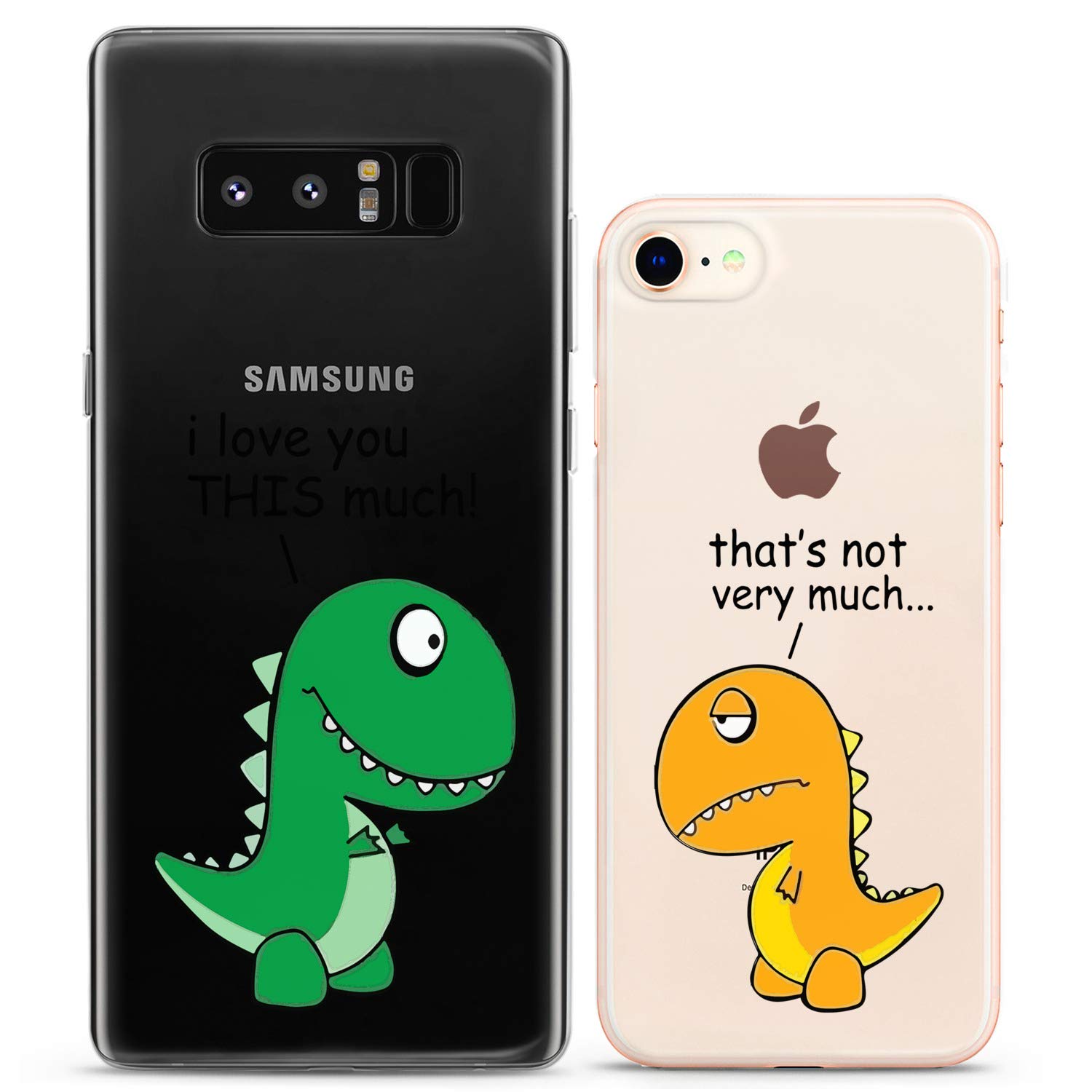 Cute Dinosaur Couple Phone Cases for iPhone 16/15/14/13/12/11 Pro Max/Mini/XS/X/8 Plus/7+/XR/10/SE/5 - Funny T-Rex Silicone Covers for Him & Her - Perfect Valentine's Gift for Girlfriend/Boyfriend - Ideal for Couples Matching Accessories & Everyday Protection