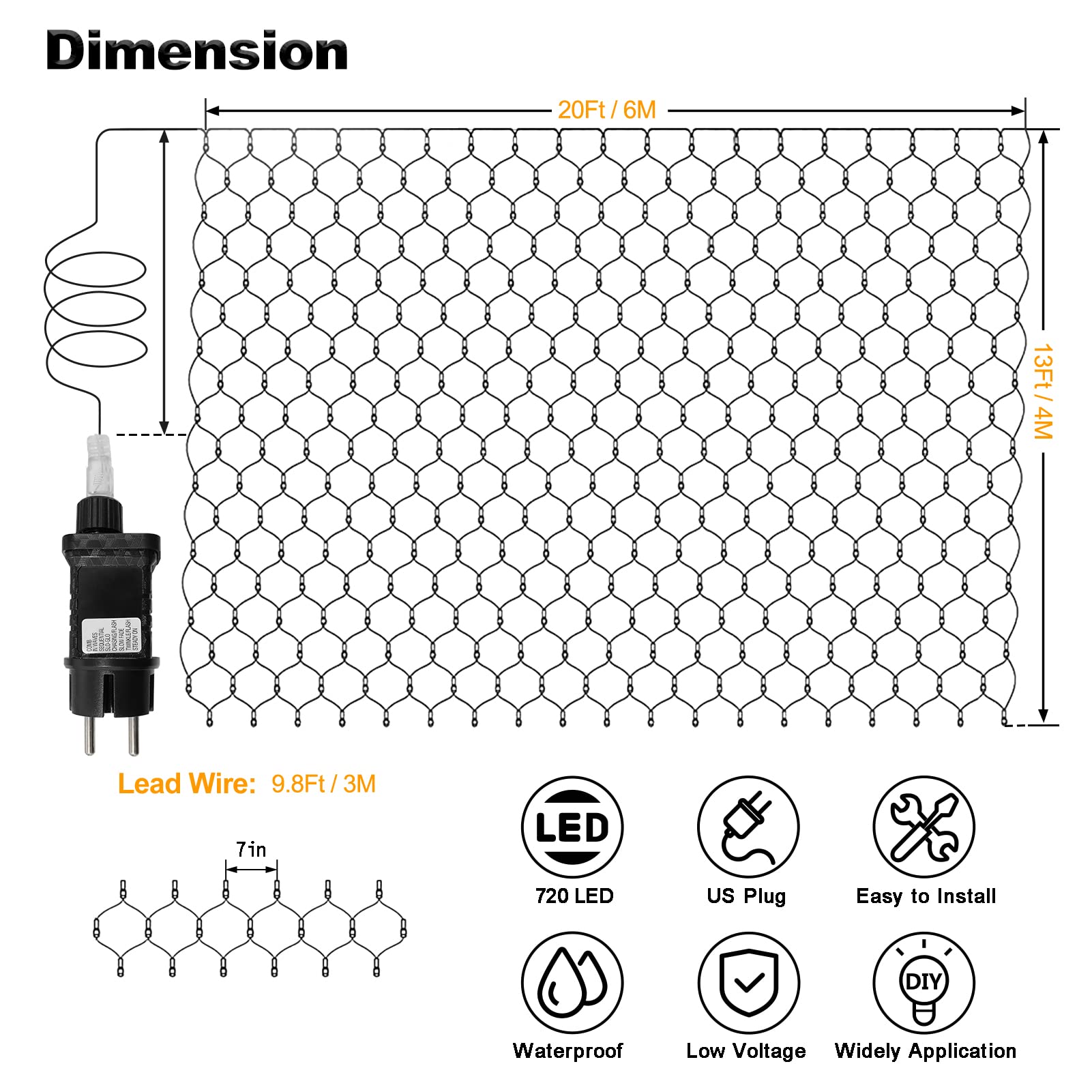 Echosari 720 LED Net Lights 20ft x 13ft - Large Waterproof Outdoor Christmas Lights for Trees, Bushes, Garden, Backyard, Wall - IP68 Plug-in Holiday Decoration (Cool White) - Perfect for Halloween, Christmas, Parties & Year-Round Outdoor Decor