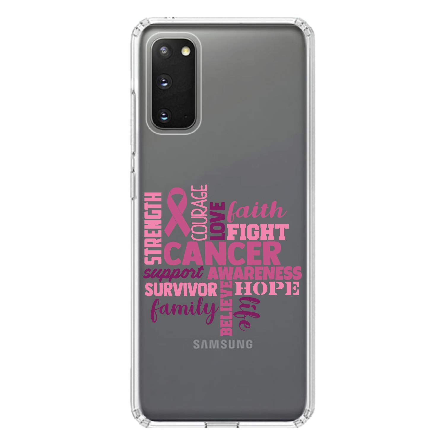 Shockproof Clear Hybrid Case for Samsung Galaxy S20 & S20 5G (6.2 Inch) - TPU Bumper with Acrylic Back & Tempered Glass Screen Protector - Pink Ribbon Cancer Awareness Design - Perfect for Everyday Protection & Style