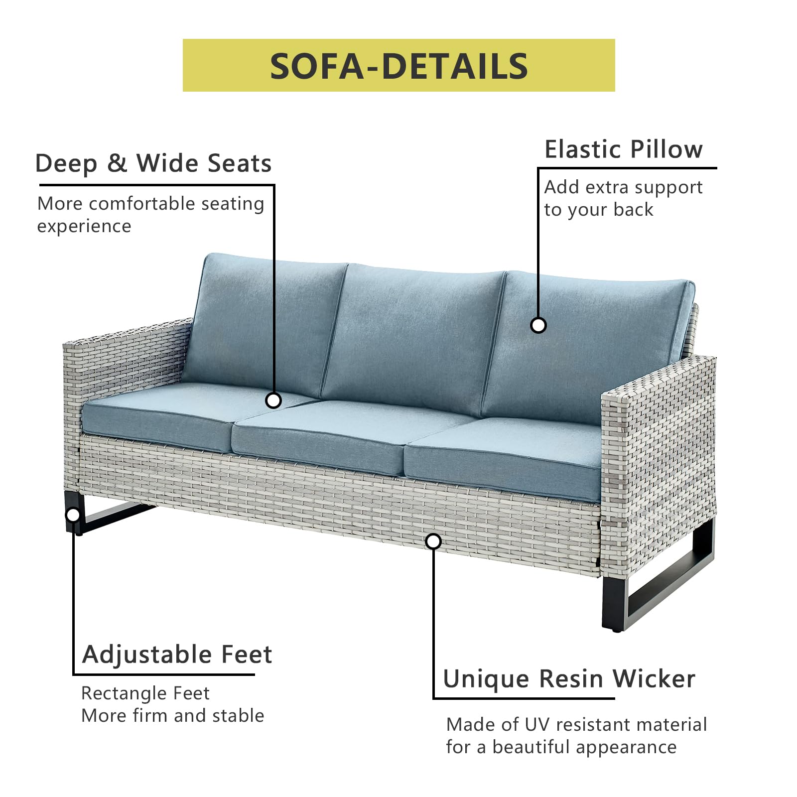 HUMMUH 7-Piece All-Weather Patio Set with Sofa, Coffee Table & Ottomans for Garden, Backyard & Outdoor Relaxation