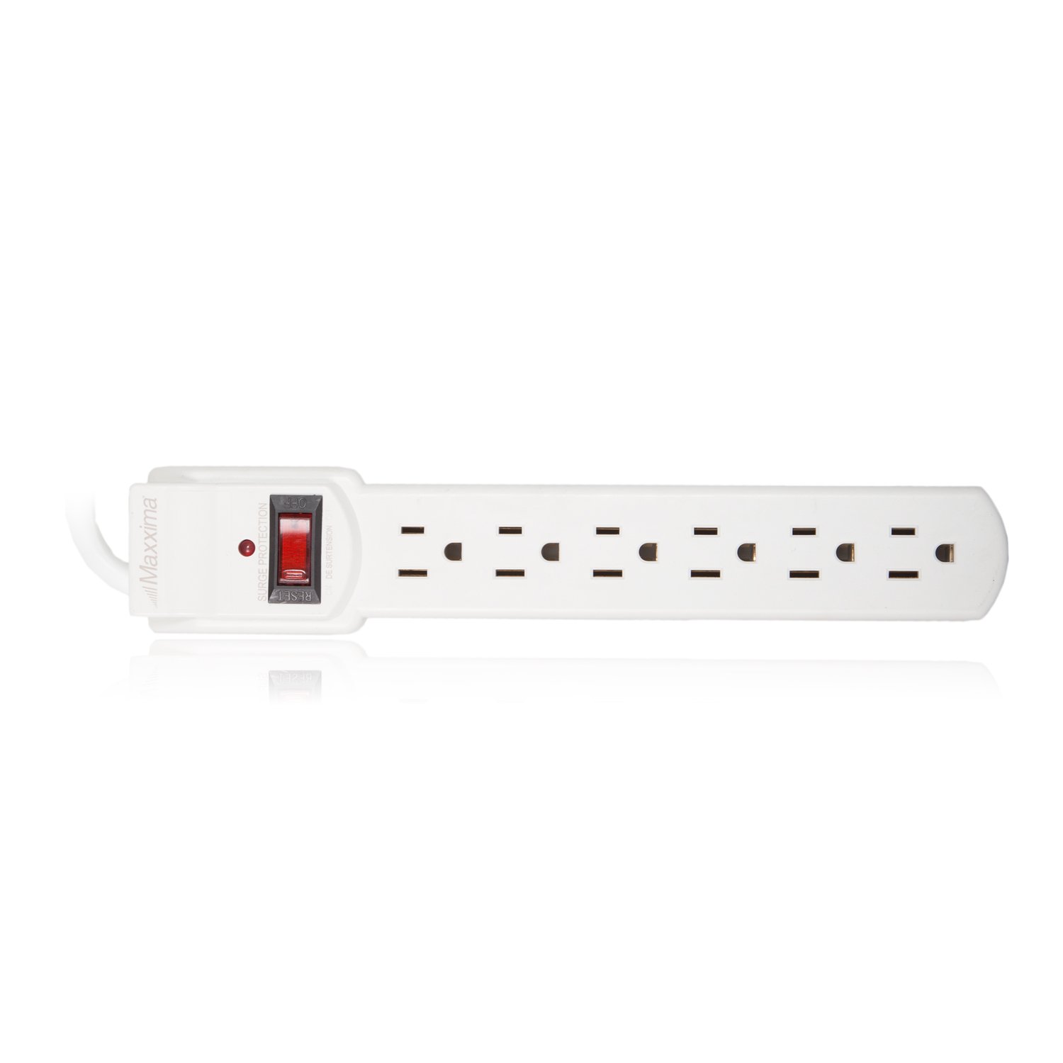 Maxxima 6-Outlet Surge Protector Power Strip with Red On/Off Switch - 300 Joules Protection, 4-Pack for Home & Office - Safely Power Multiple Electronics, Appliances & Devices - Ideal for Home Theater, Gaming Setup & Workstation - White