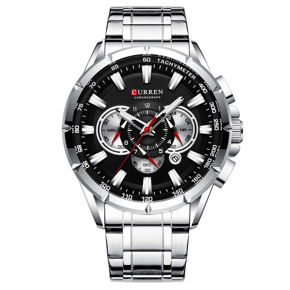 Men's Stainless Steel Chronograph Sports Watch - Big Dial Quartz Watch with Luminous Hands for Running, Hiking & Outdoor Activities | Water Resistant Casual Wristwatch for Men