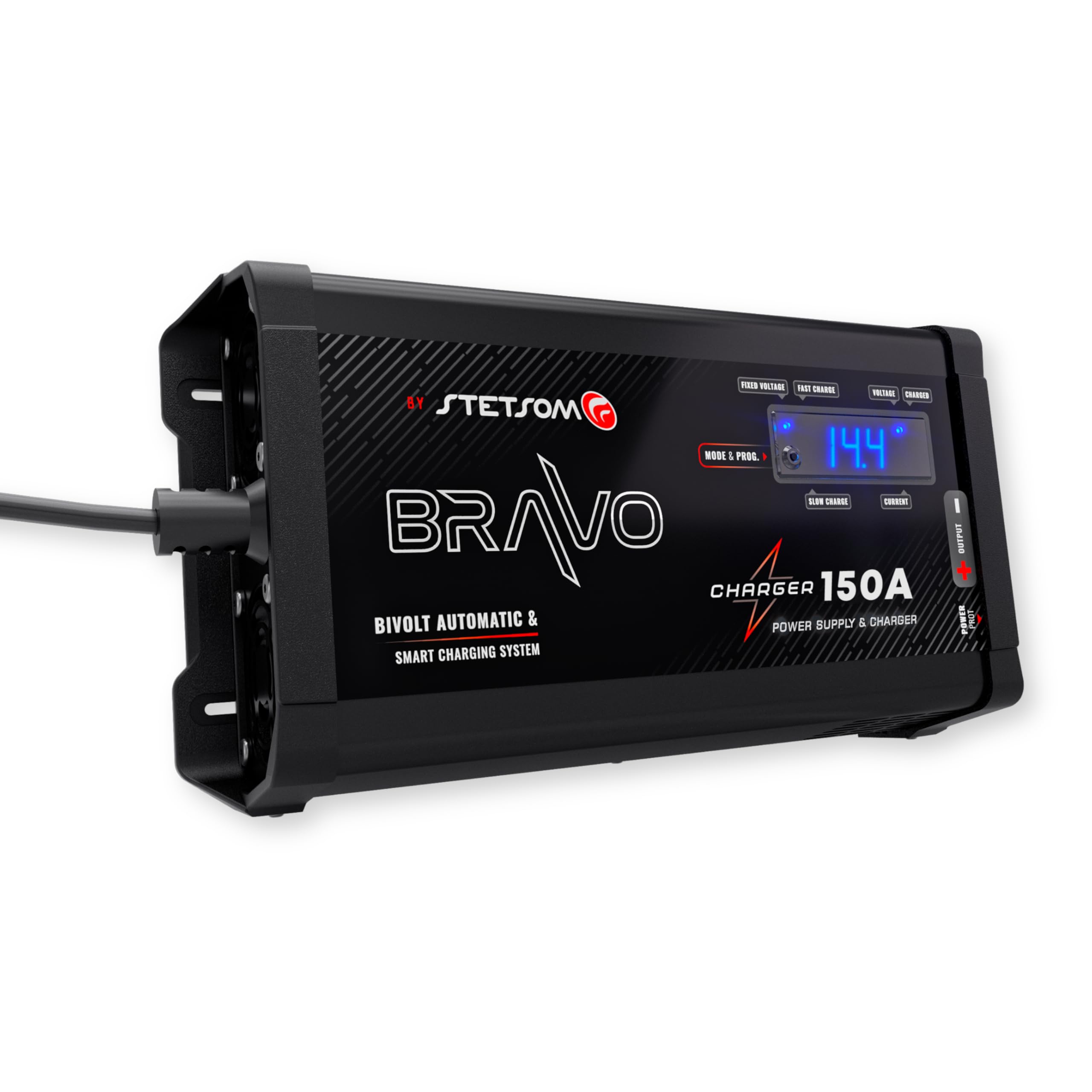 Stetsom Bravo 150A PRO Bivolt Smart Battery Charger - 127V/220V AC Car Audio Power Supply with Fixed/Slow/Fast Charge Modes - Perfect for Car Audio Systems, Marine Batteries & RV Power Maintenance