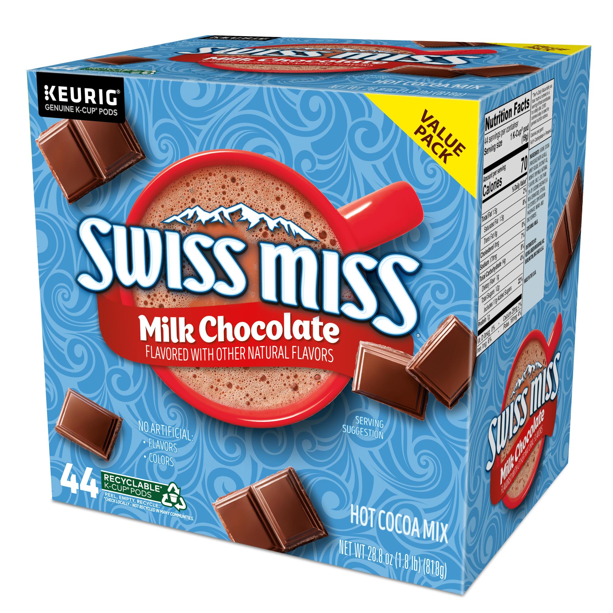 Swiss Miss Milk Chocolate Hot Cocoa K-Cup Pods for Keurig - 44 Count Single-Serve Pack - Perfect for Winter Warmth, Office Breaks & Cozy Nights