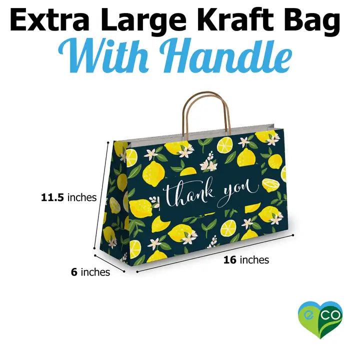 Lemons Vogue Large Birthday Gift Bags - 11.5x16x6 Inch Kraft Paper Shopping Bags with Handles - Perfect for Party Favors, Wedding Decor & Retail Packaging