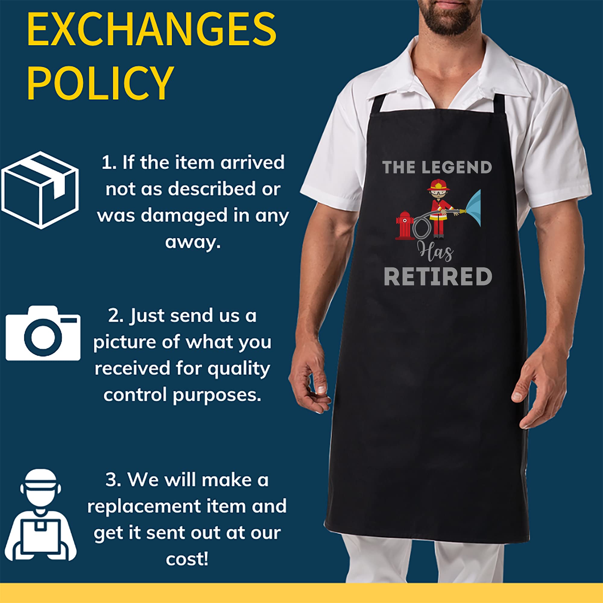 Retired Black Apron for Kitchen - Legendary Firefighter Retirement Gift, Cooking Apron for BBQ & Grilling, Perfect for Retirement Parties & Chef Decor