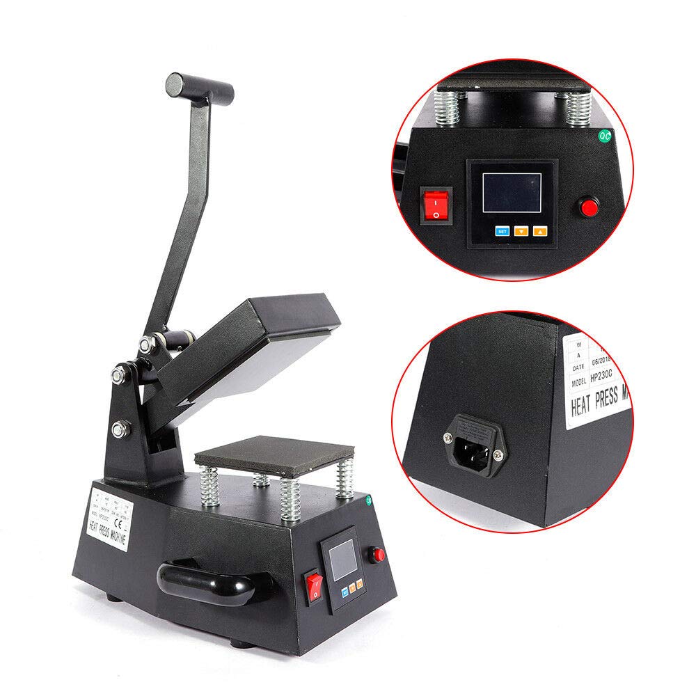 600W Digital Heat Press Machine for T-Shirts, Hats, Mugs & Mouse Pads - Industrial Grade Hot Stamping Equipment with Single Heater (0-250℃, Black) - Perfect for DIY Logo Printing, Custom Apparel & Promotional Items