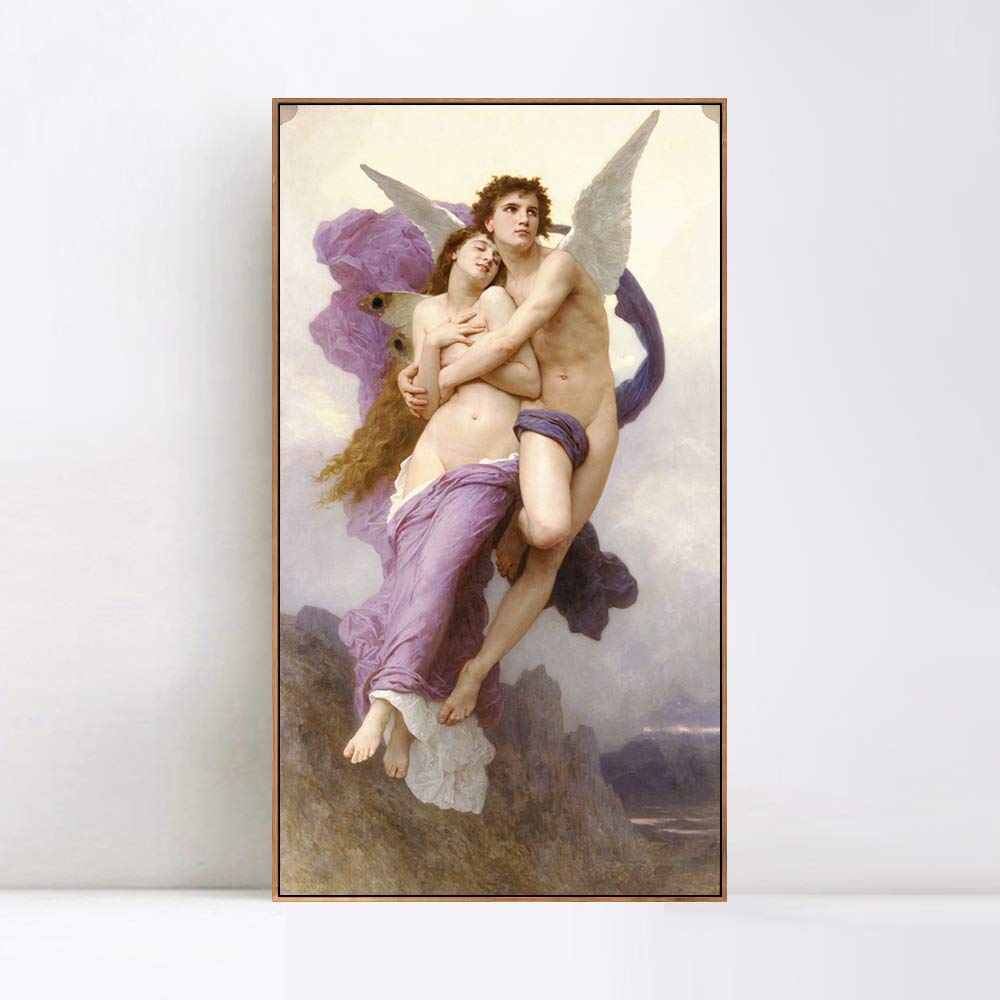 William Adolphe Bouguereau The Abduction of Psyche Framed Canvas Giclee Print - 20x36 Inch Wall Art with Wood Slim Frame for Living Room, Bedroom & Office Decor