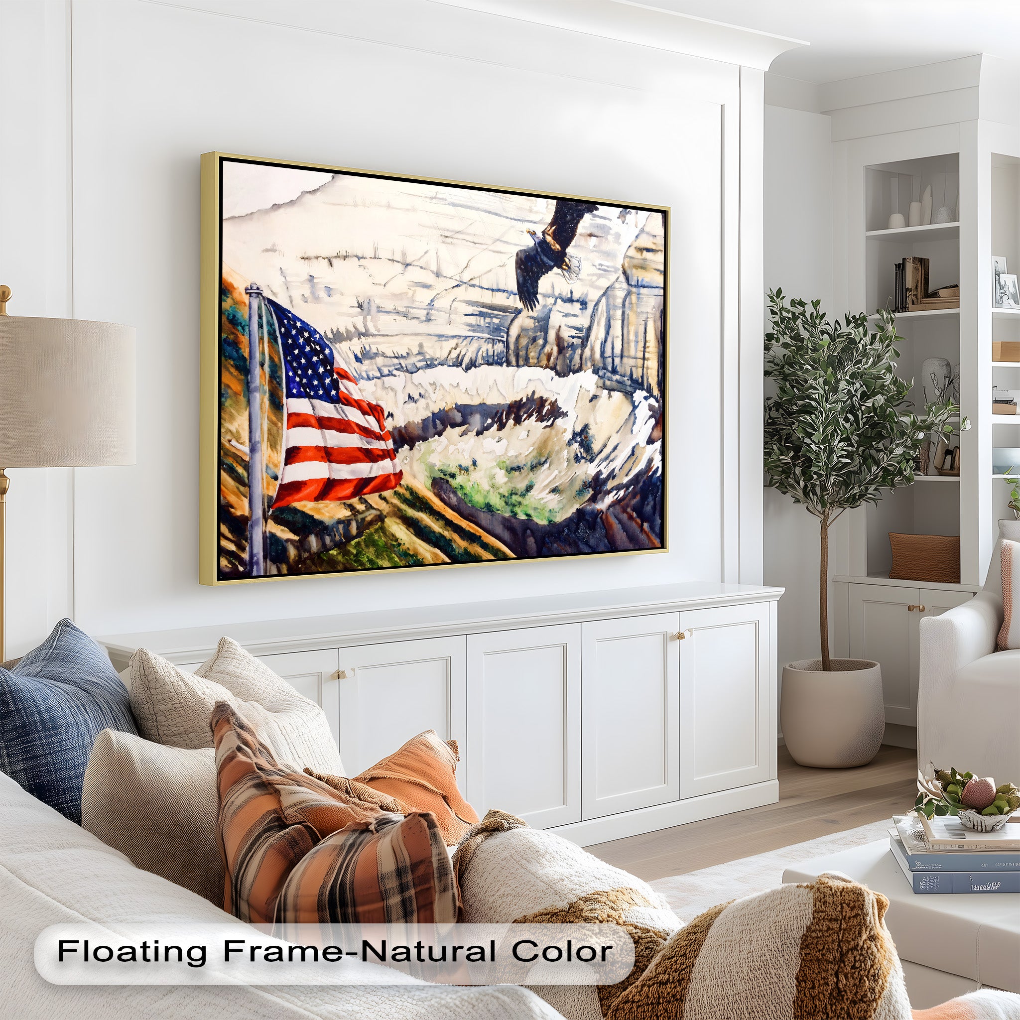 Patriotic Oil Painting of American Flag and Bald Eagle - Perfect for Home Decor, Office Wall Art & Gift for Independence Day