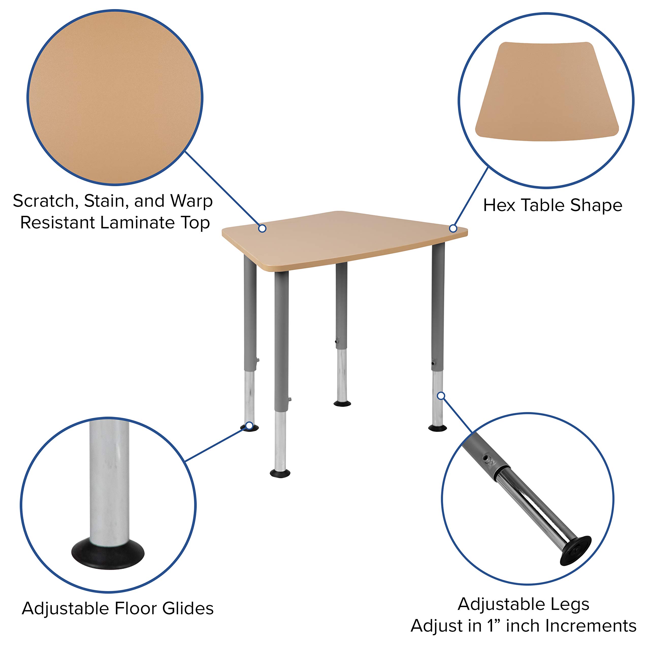 Flash Furniture Billie Hex Natural Adjustable Student Desk (22.3