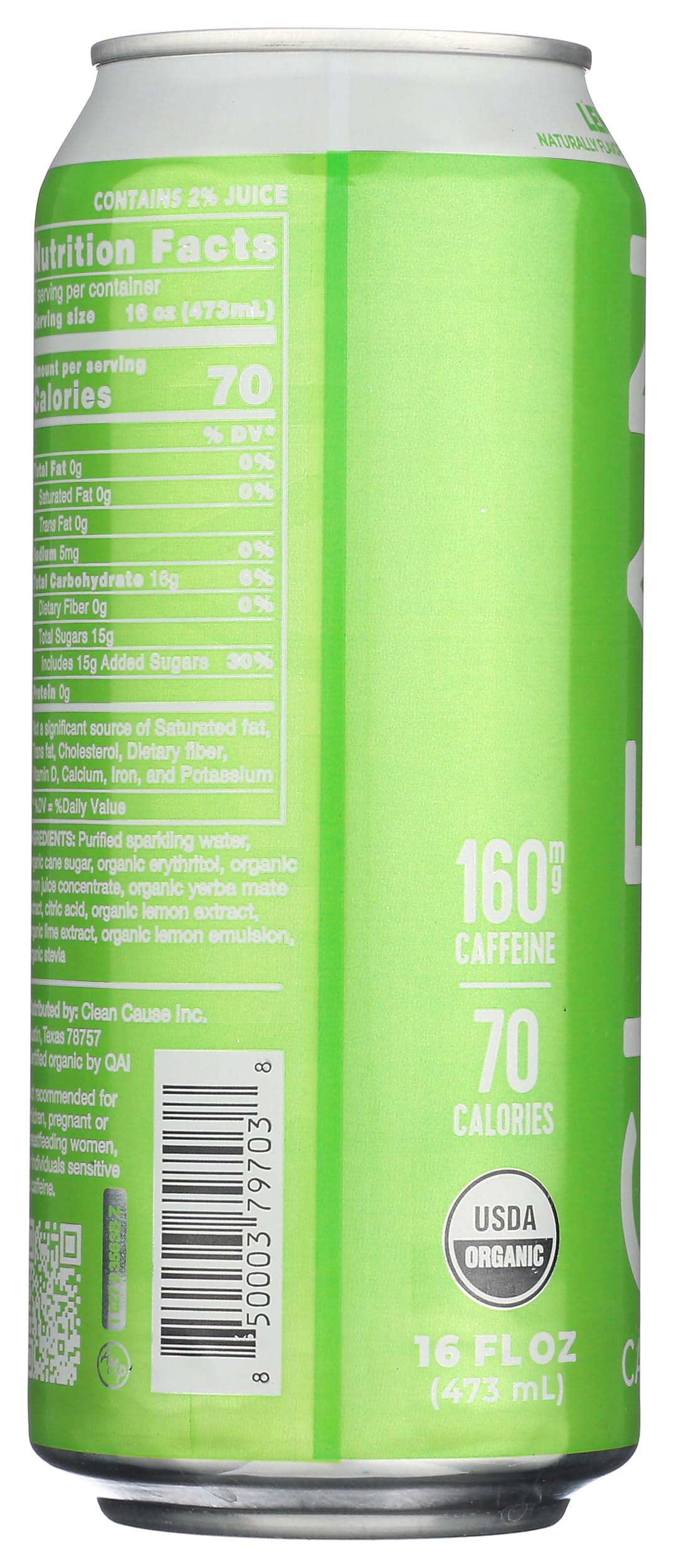 Clean Cause Yerba Mate Energy Drink - Lemon Lime Flavor, 16oz Cans | Natural Caffeine Boost for Workouts, Focus & Daily Energy | Vegan, Gluten-Free, Organic