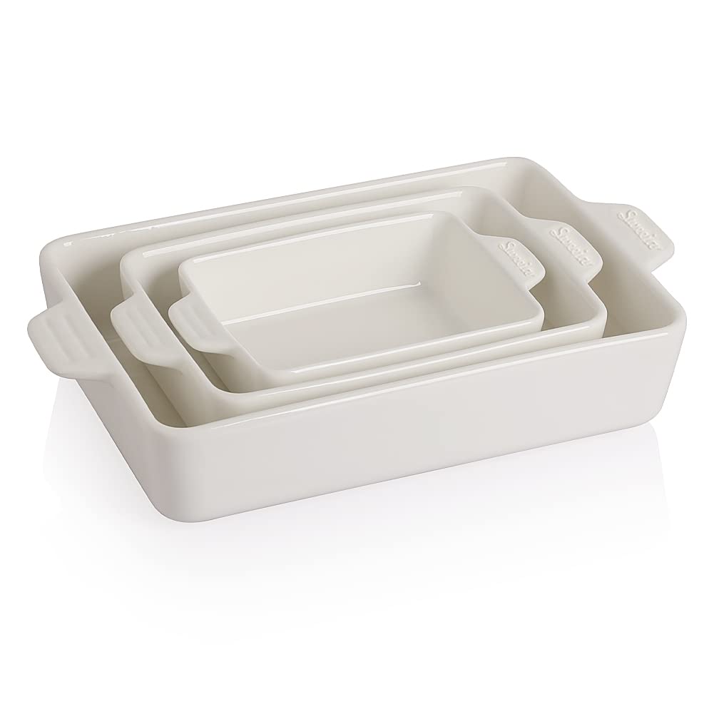 Sweejar 11.8 x 7.8 x 2.76 Inches White Ceramic Baking Dish Set - Oven Safe Rectangular Casserole Pan for Lasagna, Cakes, Roasts | Perfect for Home Cooking, Dinner Parties & Holiday Meals