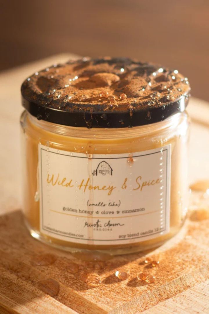 Rustic Charm Wild Honey & Spice 12oz Soy Candle - Handmade Aromatherapy Candle for Home, Relaxation, and Romantic Ambiance