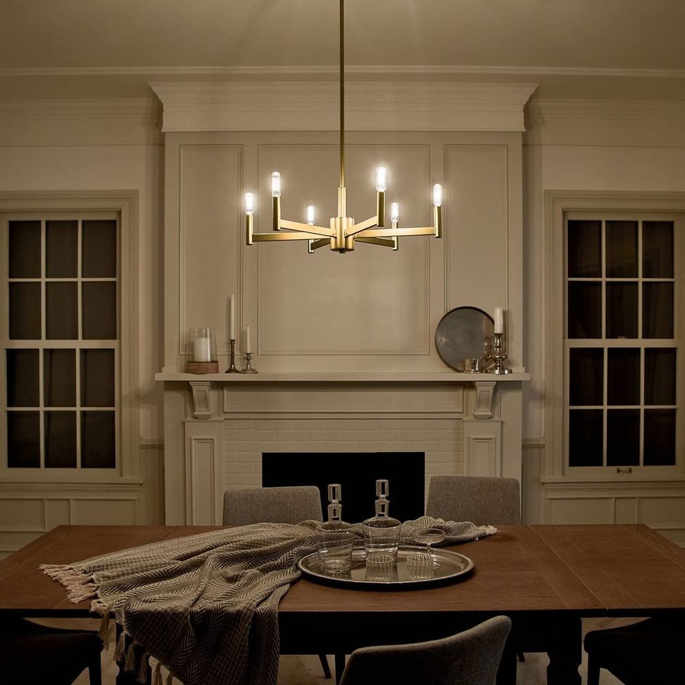 6-Light Modern Farmhouse Chandelier - Satin Nickel Finish - Rustic Dining Room Lighting for Kitchen Island, Bedroom or Entryway