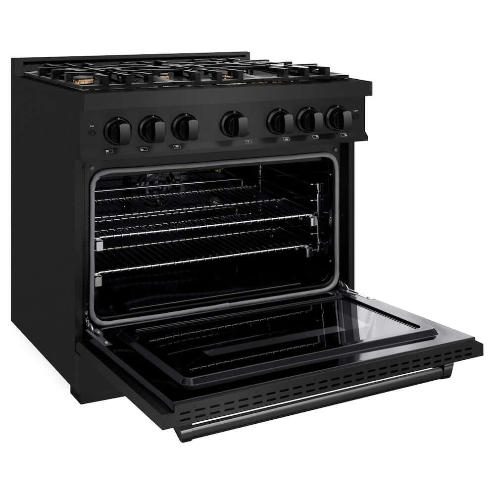 ZLINE 36-Inch 5.2 cu. ft. Black Stainless Steel Gas Range with Convection Oven & 6 Brass Burners - Professional Kitchen Appliance for Home Chefs & Cooking Enthusiasts (Model CGRB BR 36) - Perfect for Baking, Roasting & Family Meals