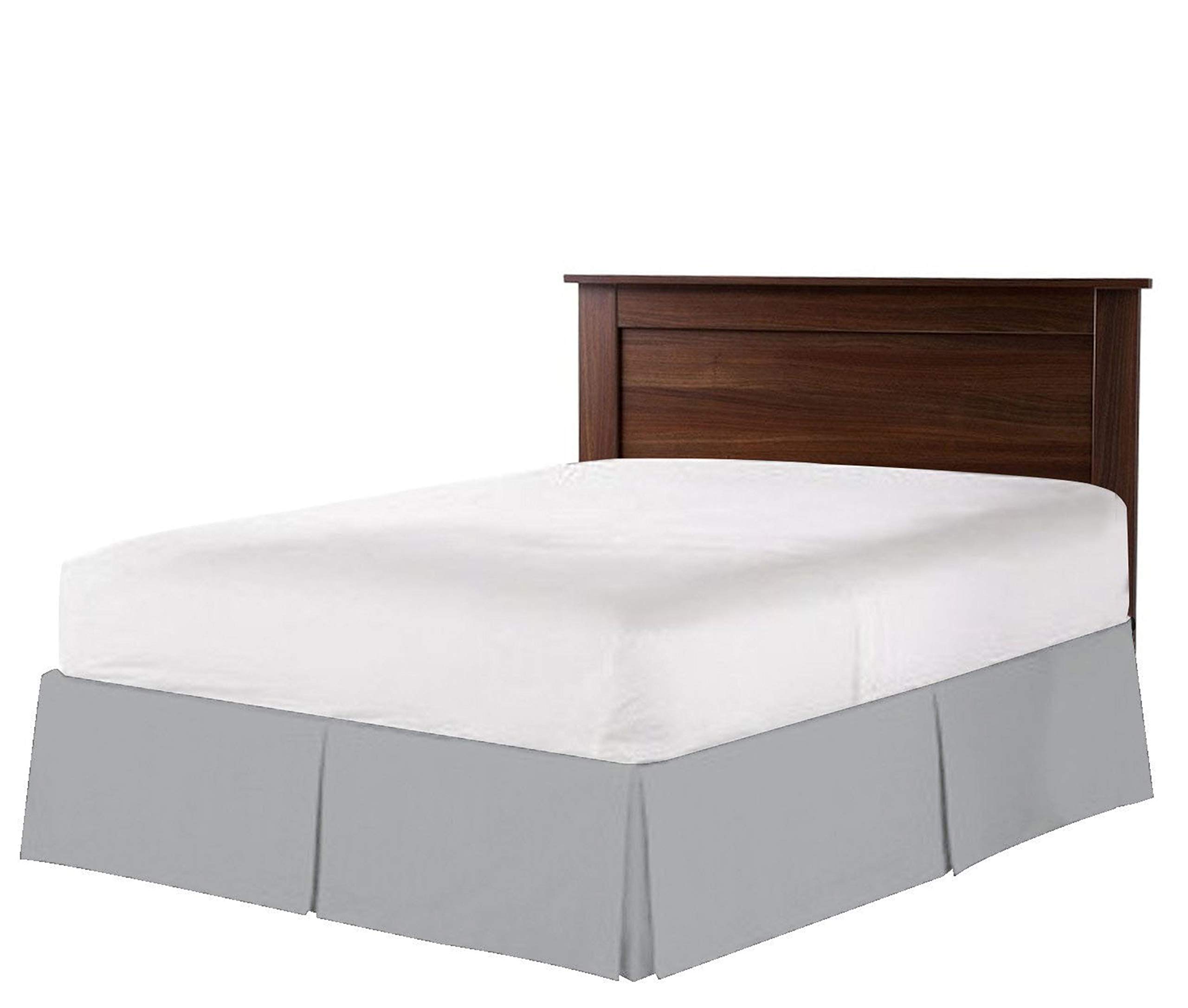 Luxury 100% Egyptian Cotton 800 TC Box Pleated Bed Skirt - Twin Size Split Corner Dust Ruffle with 30 Inch Drop - Silver Elegant Bedding for Master Bedroom & Guest Room Decor
