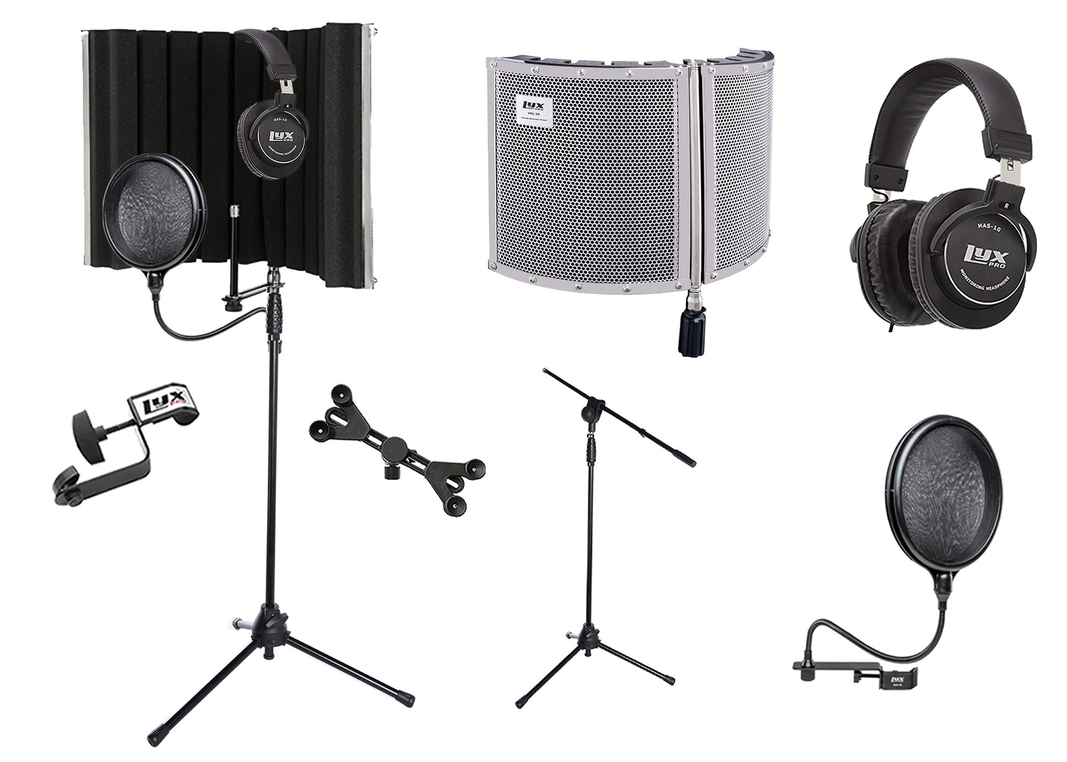 LyxPro VRI 30 Portable Acoustic Isolation Shield - Soundproof Panel with Adjustable Tripod Stand, Universal Phone/Tablet Mount - Studio Monitor Headphones & Pop Filter Included for Home Recording & Podcasting
