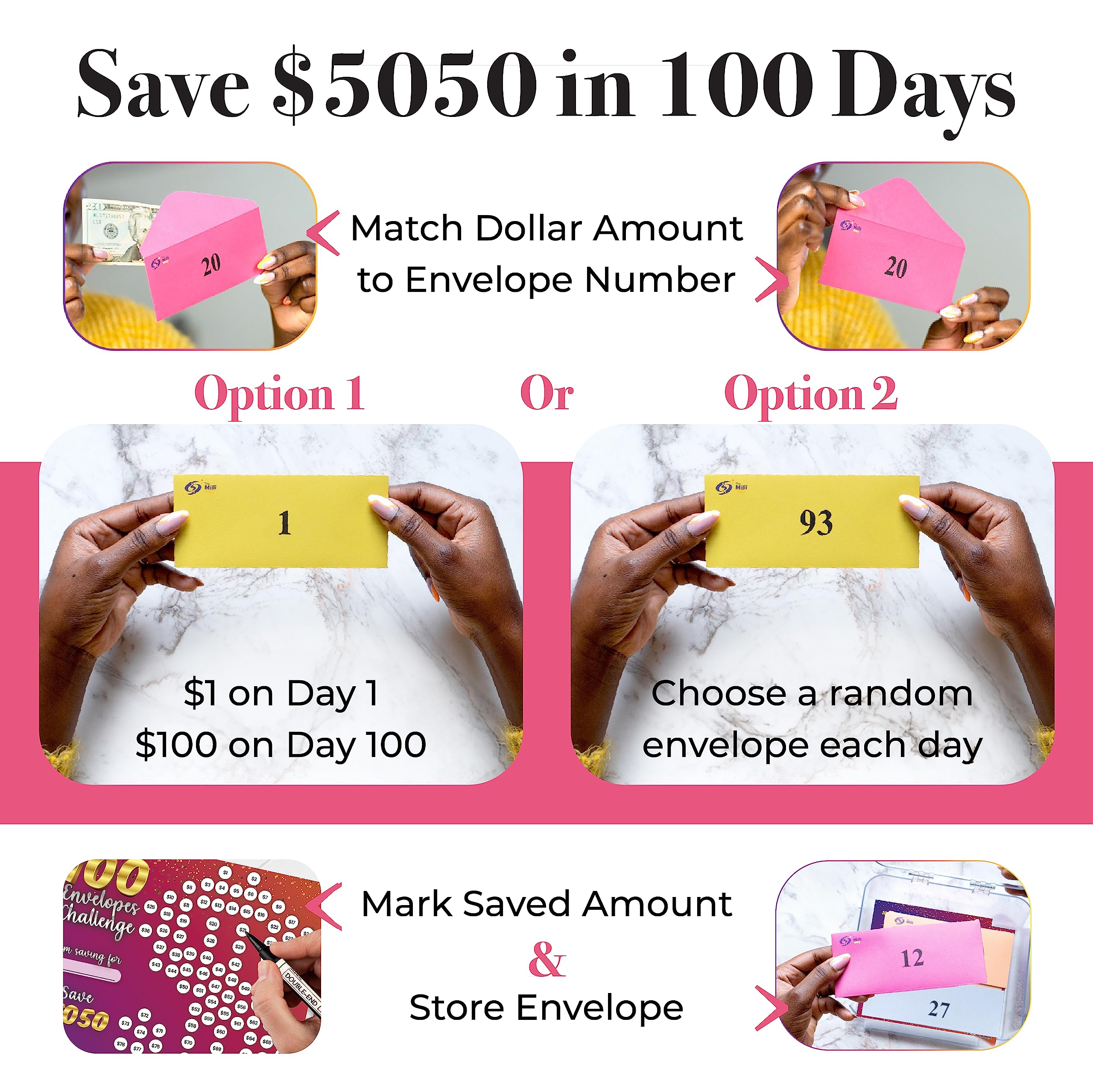 100 Envelopes Money Saving Challenge Kit - $5050 Savings Plan with 100 Day Deposit Tracker - Fun & Organized Budgeting Tool for Financial Goals - Perfect for Home, Office, or Gift Giving (Rainbow Color)