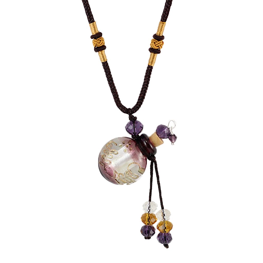 Bonarty Essential Oil Diffuser Necklace - Light Purple Glass Pendant for Aromatherapy & Perfume | Perfect for Stress Relief, Yoga, Meditation & Daily Wear