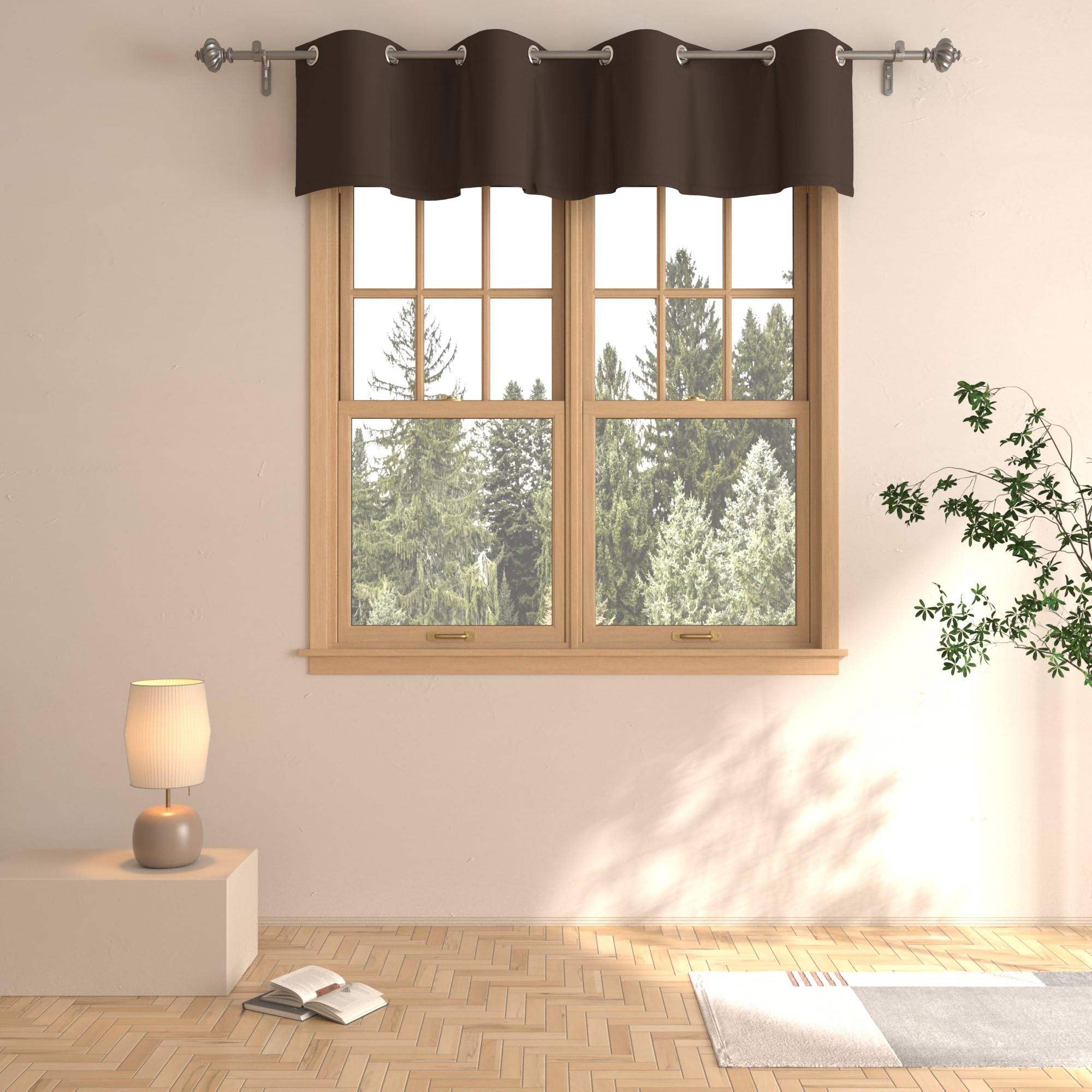 UPOPO 16 Inch Coffee Brown Blackout Valance Curtain - Triple Weave Room Darkening Window Treatment for Kitchen, Bathroom, Living Room & Bedroom - Grommet Top, 1 Panel - Perfect for Privacy & Sun Protection in Small Windows