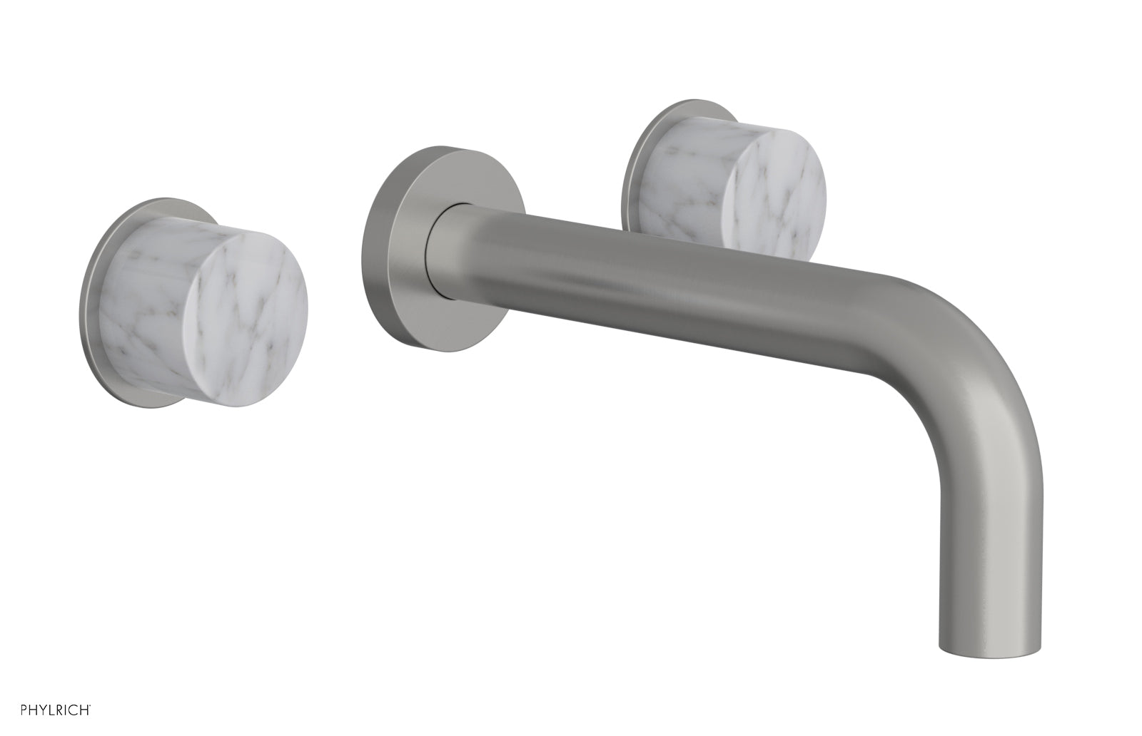 BASIC II Wall Tub Faucet Set with White Marble Handles - 230 58 - Modern Bathroom Sink Faucet for Bathroom Vanity, Powder Room & Guest Bath Installation