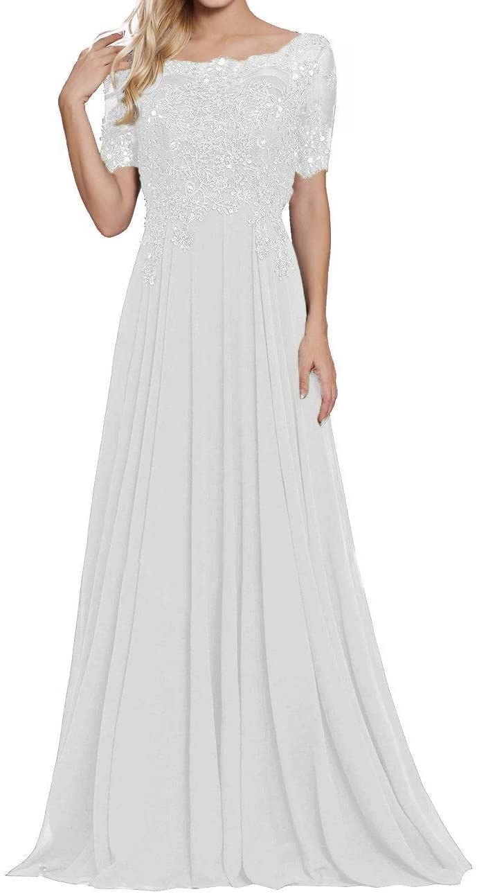 Elegant Lace Appliques Mother of The Bride Dress - Short Sleeves Long Formal Evening Gown for Plus Size Women | Perfect for Weddings, Receptions & Special Occasions