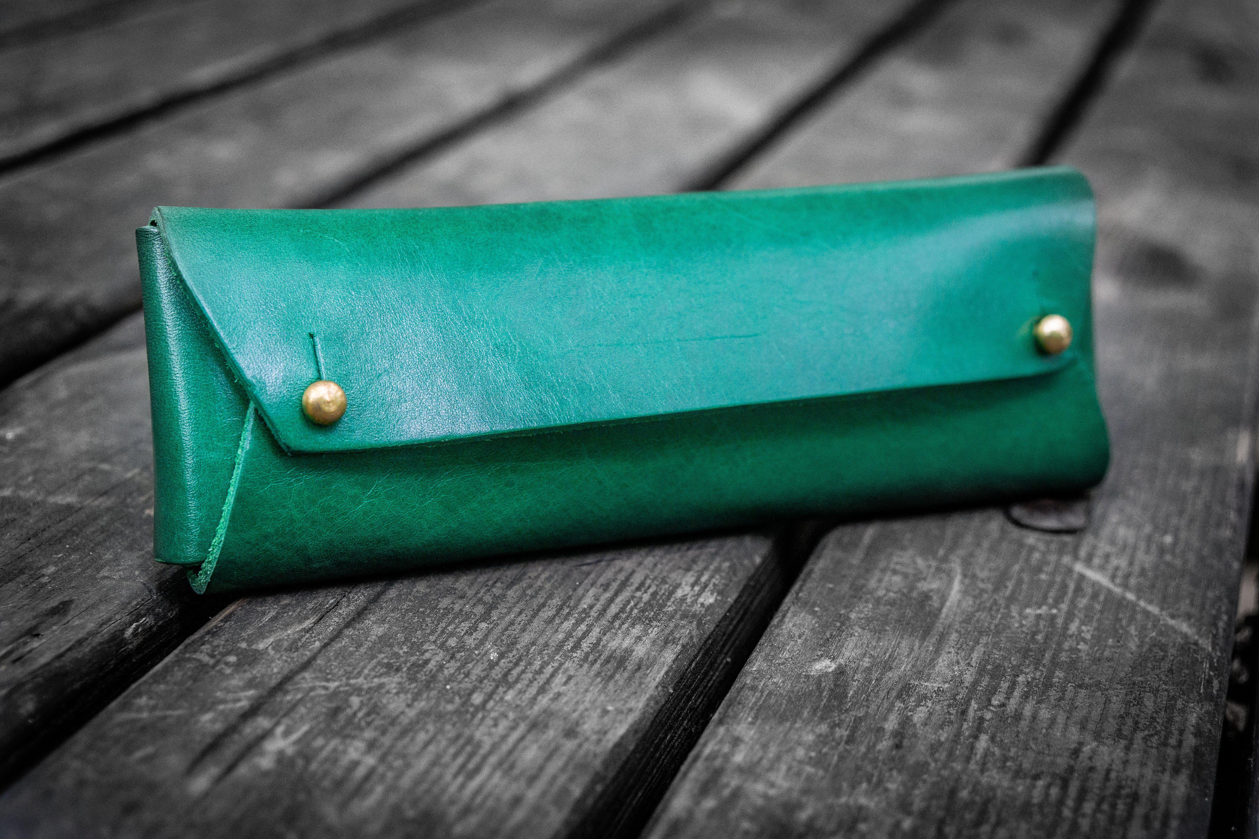Premium Leather Pencil Case for Students - Durable & Stylish Green Writing Organizer for School, Office & Travel Essentials