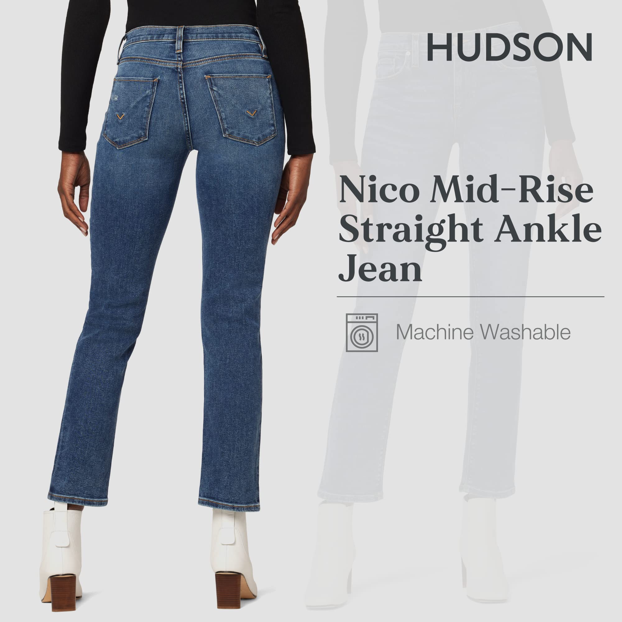 HUDSON Women's Nico Midrise Straight Leg Jeans - Comfortable Stretch Denim Pants for Casual Wear & Everyday Outfits