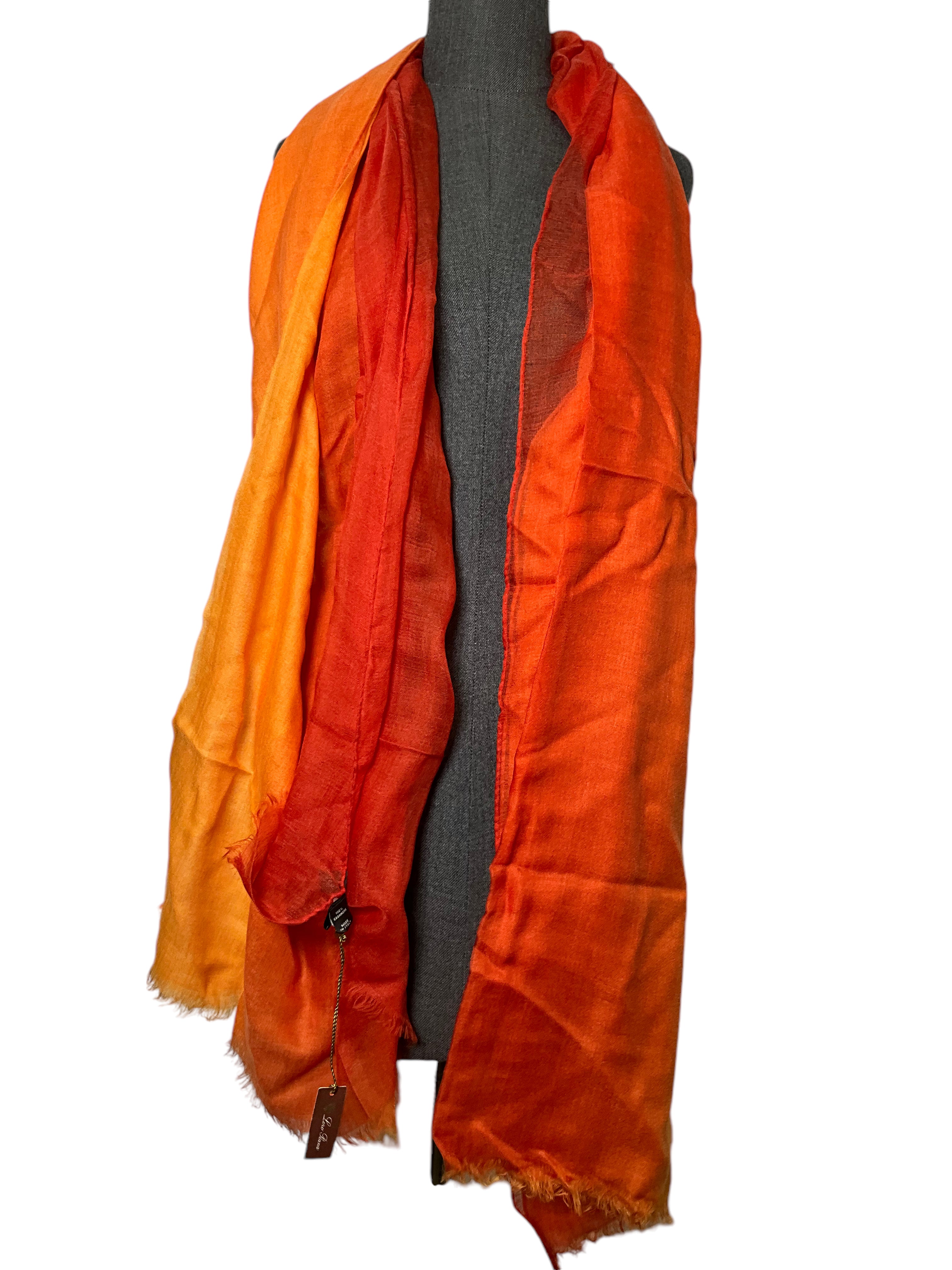 LORO PIANA Ombre Cashmere Fringe Trim Scarf - Luxury Soft Warm Winter Shawl Wrap for Women - Perfect for Cold Weather, Office & Evening Outfits