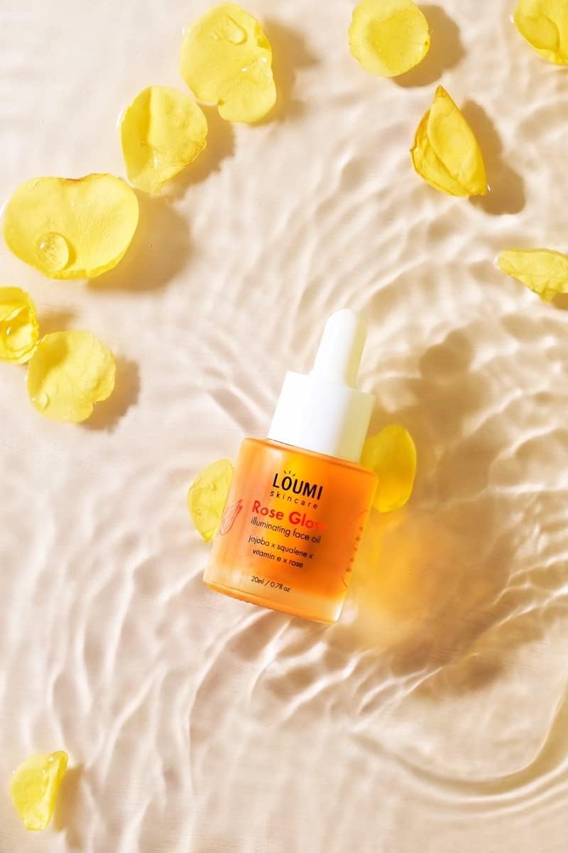 LOUMI Skincare Rose Glow Facial Oil with Rosehip & Jasmine - 1 Fl Oz / 30ml - Hydrating & Brightening for Dry & Dull Skin - Perfect for Night Routine & Anti-Aging Care