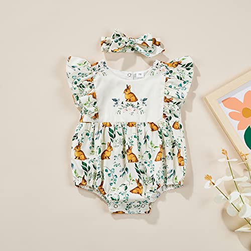 My 1st Easter Bunny Ruffle Bodysuit - Cute Rabbit Print Newborn Baby Girl Onesie Romper Jumpsuit - Perfect Easter Outfit for Photoshoots & Family Gatherings