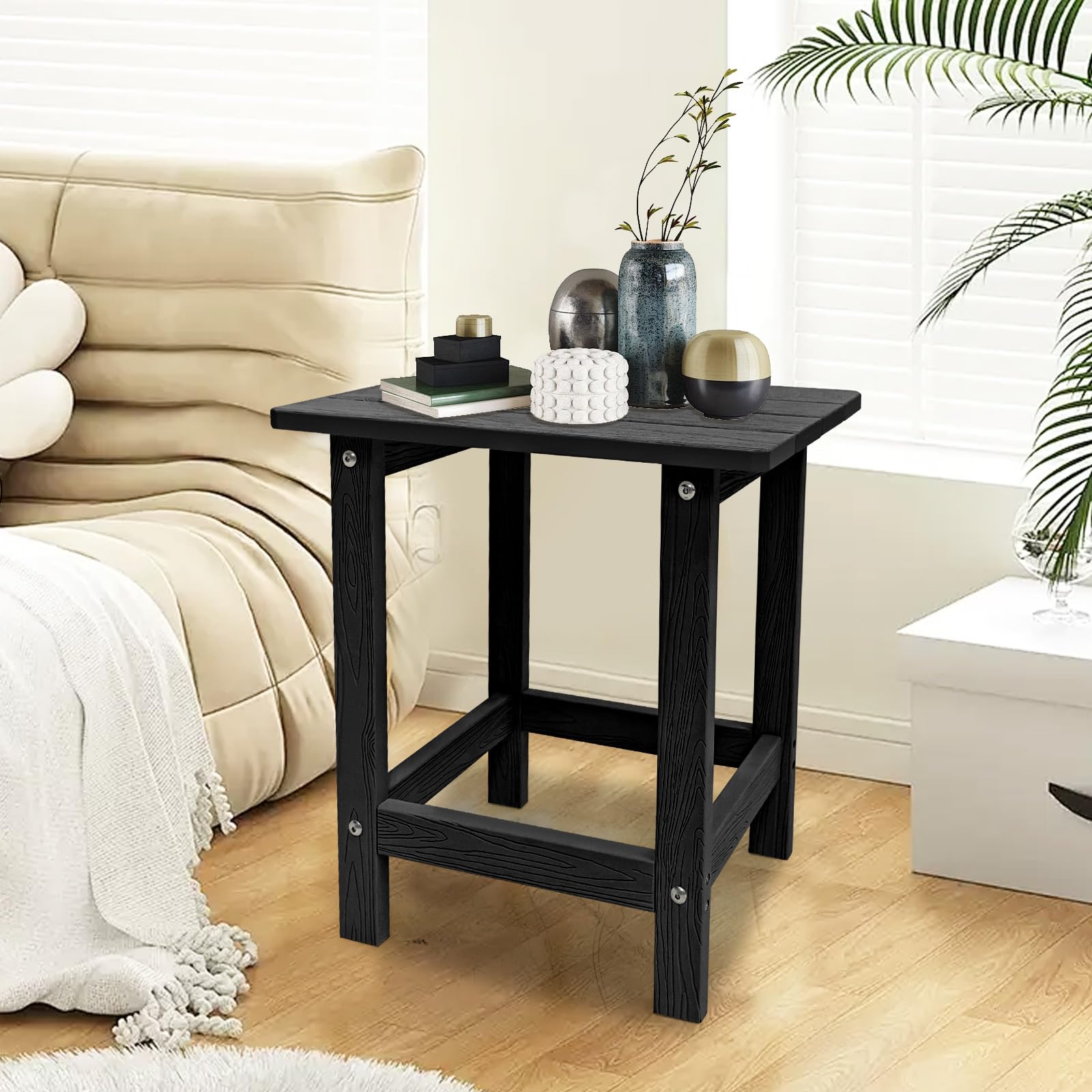 **Weather-Resistant Adirondack Side Table - HDPS Single, Black End Table for Adirondack Chairs, Perfect for Patio, Pool, Deck, Porch & Indoor/Outdoor Use - Ideal for Relaxing with Drinks or Books**