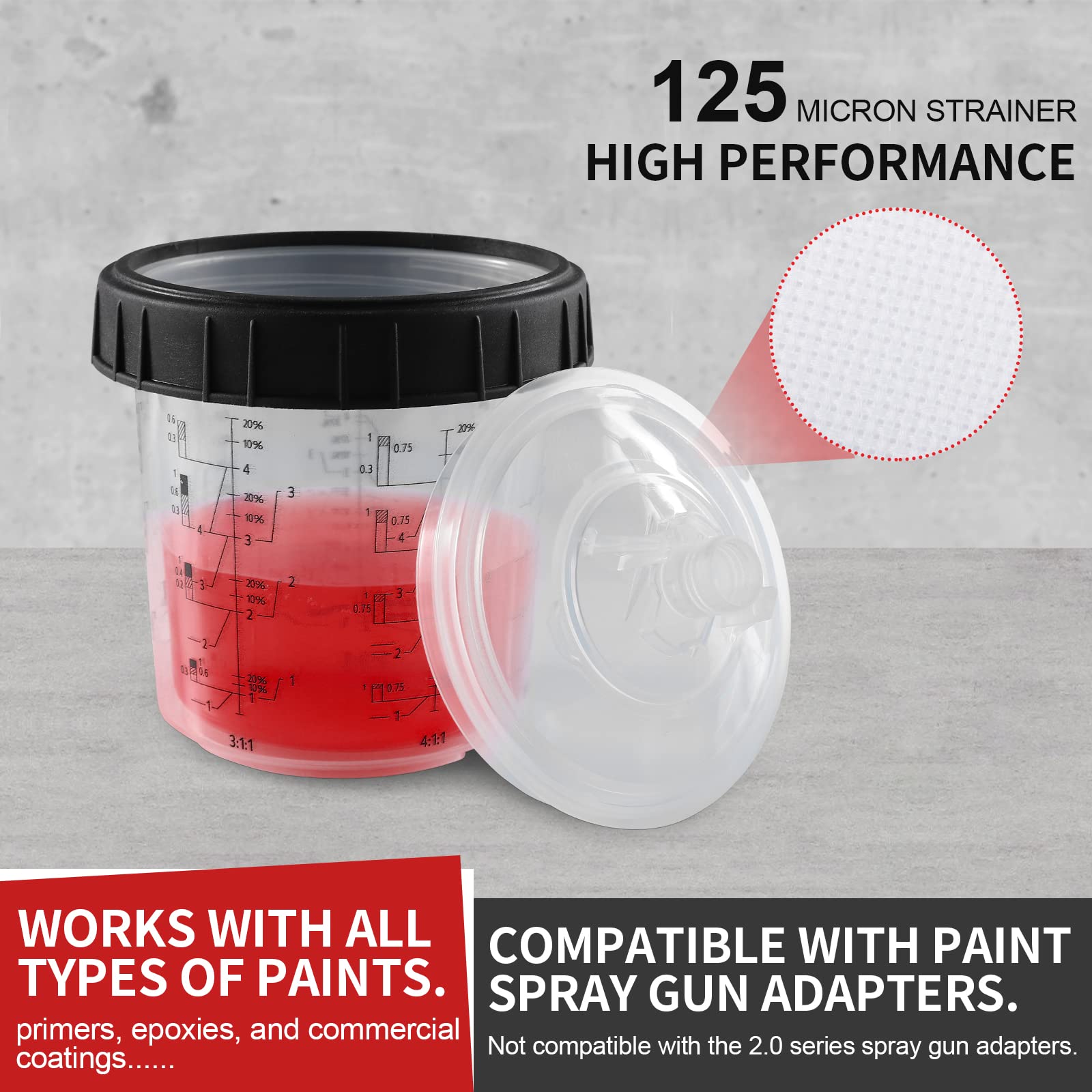 20oz (600ml) Spray Paint Cups Kit - 20 Paint Gun Cup Liners with Lids & Strainers, 1 Hard Cup with Retainer Ring, 8 Plugs - Perfect for Automotive, Furniture & DIY Spray Painting Projects