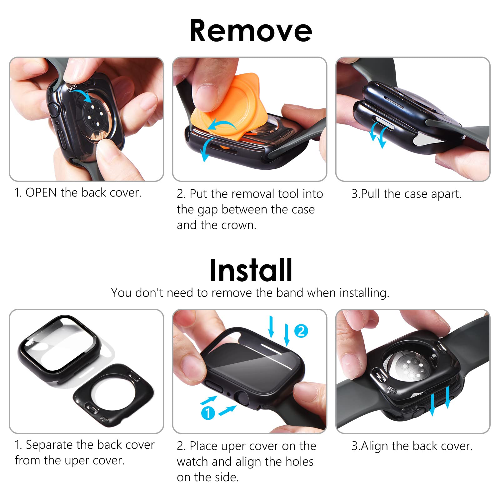 WINGLE 6-Pack Waterproof Case for Apple Watch Series 6/5/4/SE with Tempered Glass Screen Protector - Shockproof Full Protective Hard PC Bumper Case with Back Cover (2 in 1) for Men & Women - 40mm - Ideal for Swimming, Running & Outdoor Activities