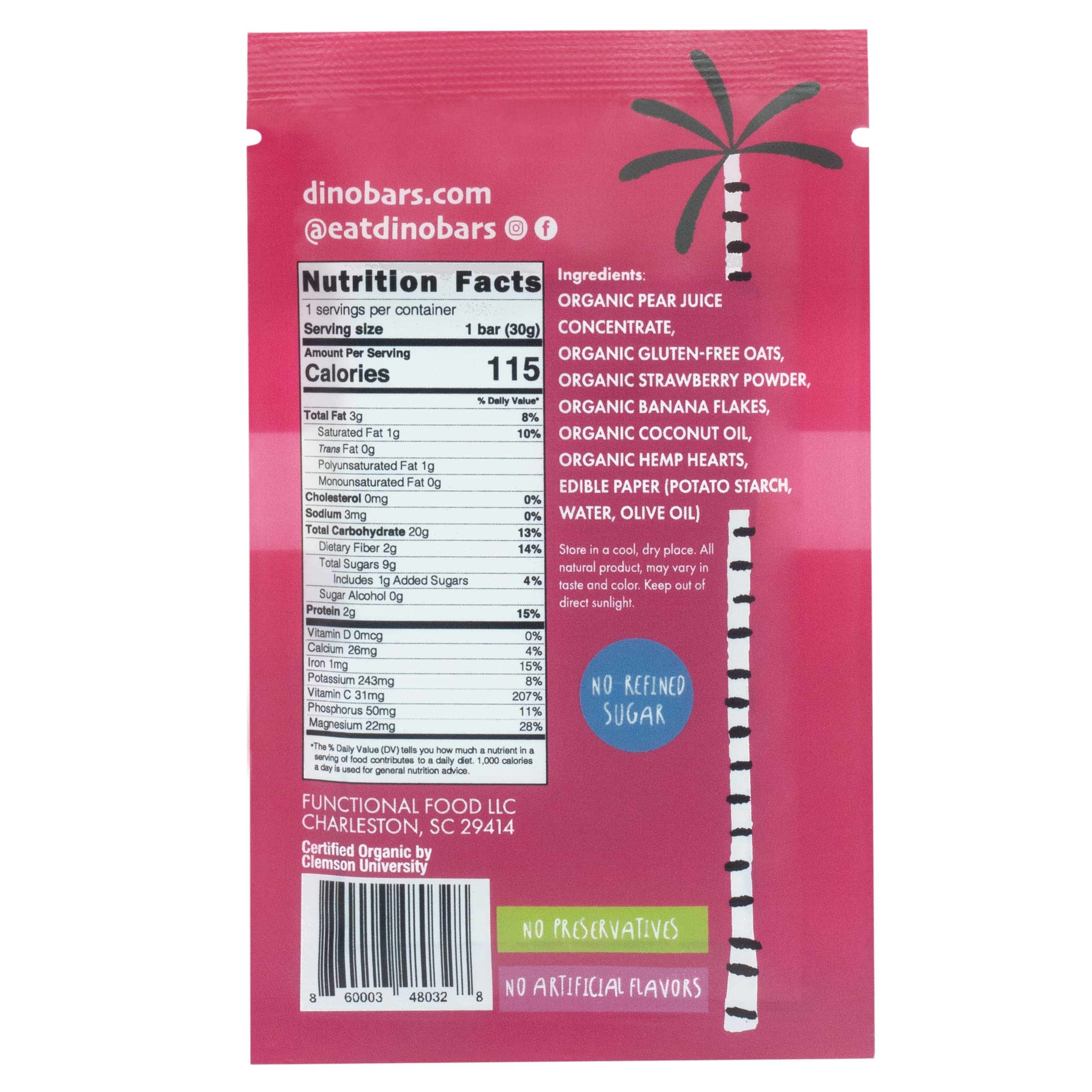 Organic Dino Bars for Kids - Healthy Fruit & Oats Snacks with Hemp Hearts & Coconut Oil | Blueberry, Strawberry & Mango Flavors | Edible Paper Wrapped Toddler Snacks | Variety Pack of 30 | Perfect for Lunchboxes, School Snacks & On-the-Go Nutrition | Ages 1+