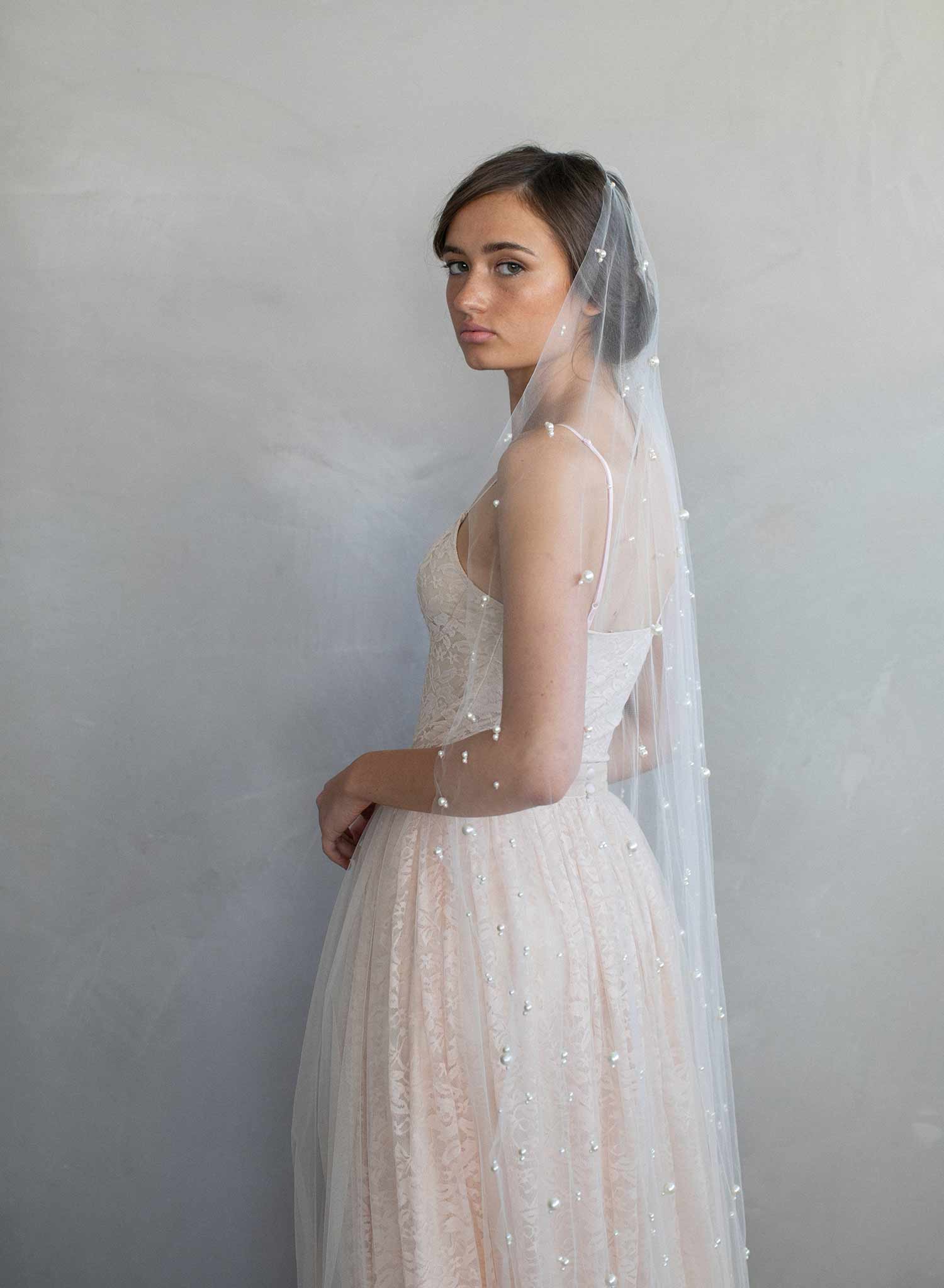 Elegant Pearl Chapel Train Veil - Style #968 for Wedding, Bridal, and Formal Events