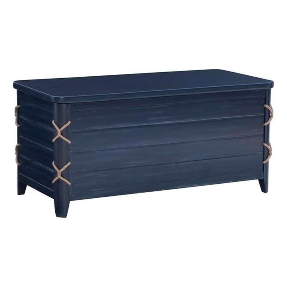Linon Zana Blue Distressed Wood Cedar Lined Storage Chest with Rope Detail - Perfect for Bedroom Closet Organization & Blanket Storage