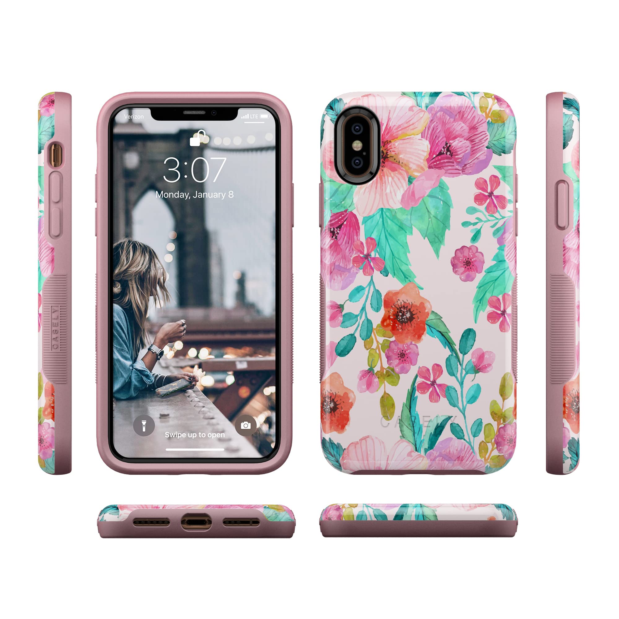 Casely iPhone X/XS Case - Light Pink Floral Design Protective Phone Cover for Women | Slim Fit, Shockproof & Scratch Resistant | Perfect for Everyday Use, Travel & Outdoor Activities