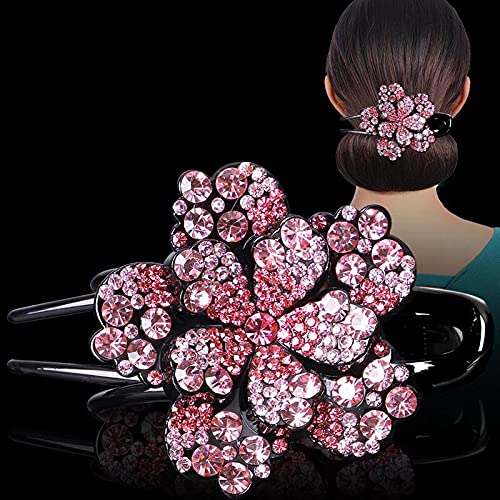 ZEMANIA Rhinestone Hair Claw Clips for Women - Sparkling Crystal Flower Hair Barrettes, Non-Slip Decorative Hair Bun Clips (2-Pack) - Perfect for Parties, Weddings & Everyday Glam