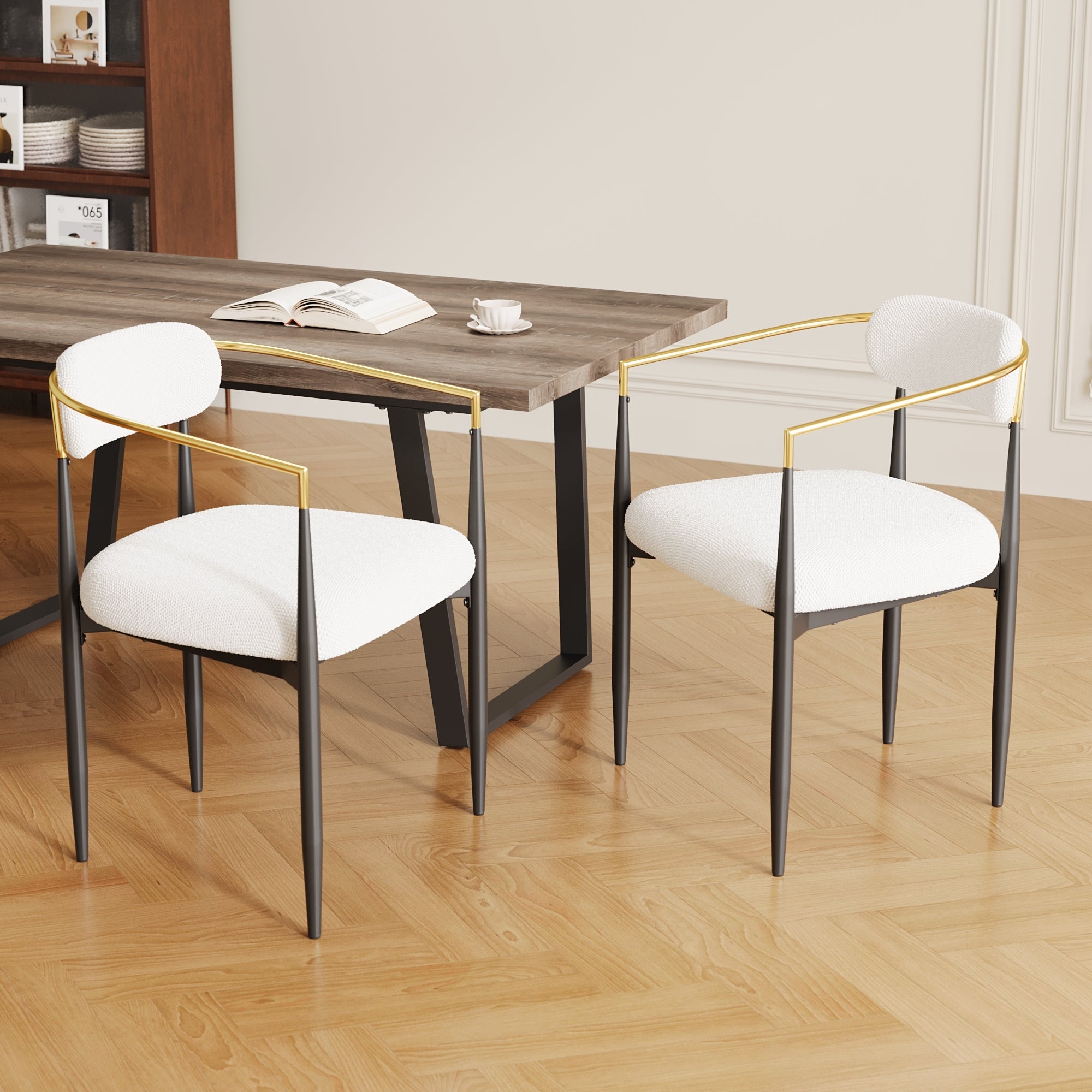 Set of 2 White Medieval Modern Dining Chairs - Teddy Velvet Upholstery with Metal Legs, Easy Assembly for Kitchen, Home & Office | Perfect for Small Spaces, Breakfast Nooks & Contemporary Dining Areas