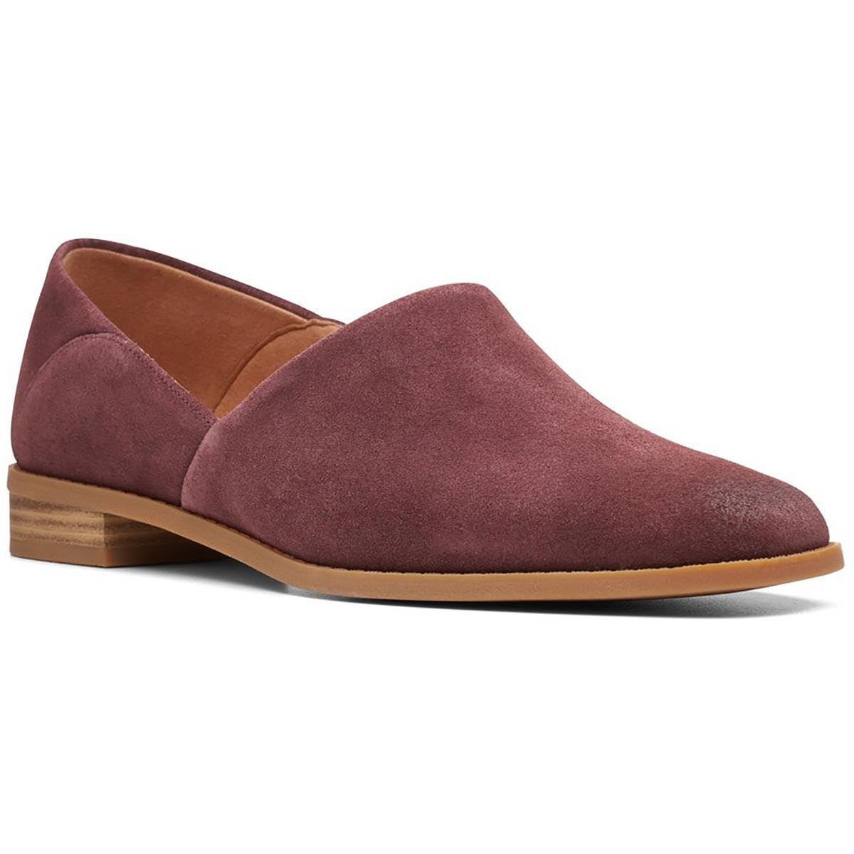 Clarks Women's Pure Belle Suede Slip-On Loafers - Comfortable Wide Width (C,D,W) Shoes in Red Size 7.5 - Perfect for Work, Travel & Casual Wear