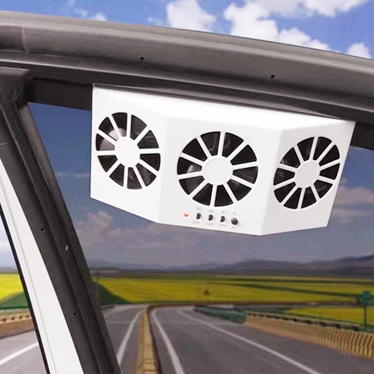 Solar Car Window Fan - 3 Air Outlets, ABS Cooling Vent for Vehicles (White) - Perfect for Summer Road Trips