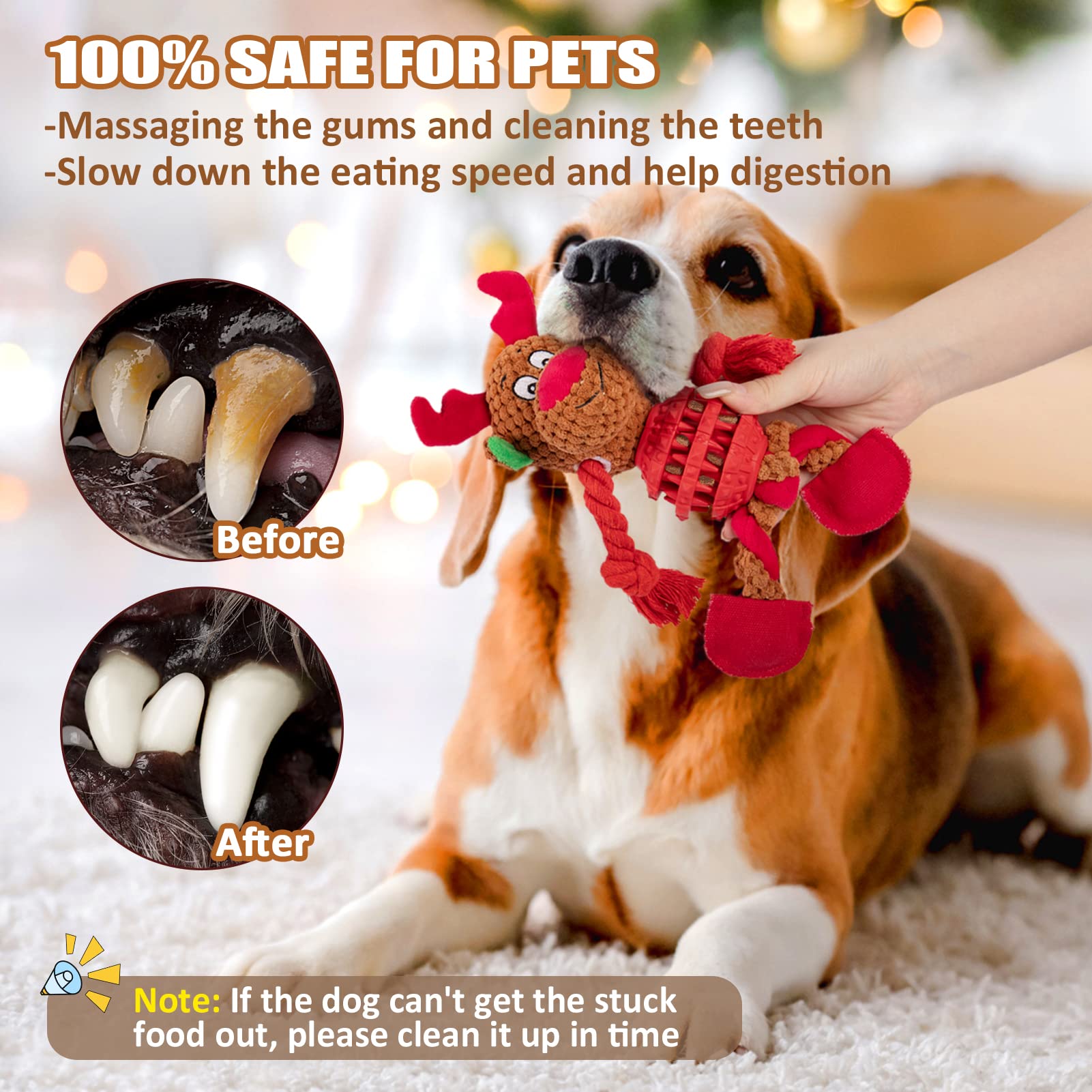 MEWTOGO Christmas Squeaky Dog Toys - Durable Chew Toys for Aggressive Chewers, Interactive Puppy Chew Toys for Large Medium Small Dogs (Elk Design) - Perfect Holiday Gift for Pets & Fun Playtime Indoors/Outdoors