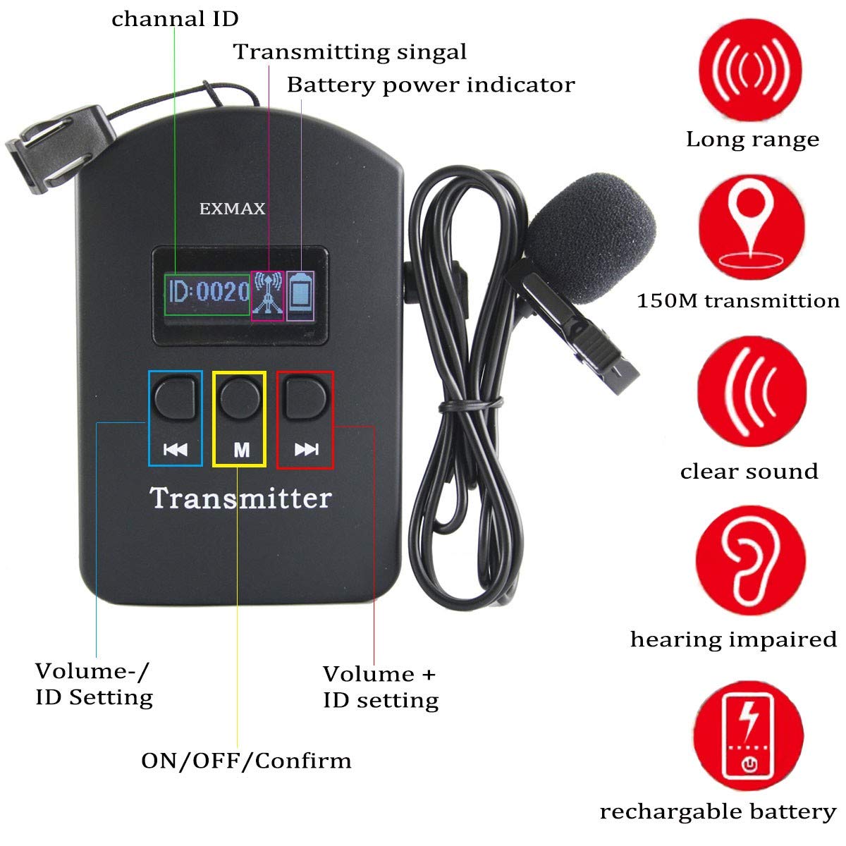 EXMAX EXD-101 2.4GHz Wireless Conference System - Professional Simultaneous Translation Equipment for Multilingual Meetings, Seminars & Exhibitions (2 Transmitters) | Ideal for International Conferences, Business Events & Guided Tours