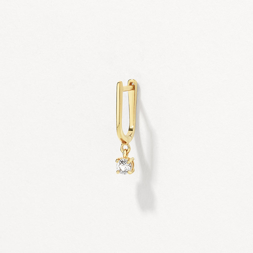 White Topaz U Hoop Drop Charm Huggie Earrings in Gold - Perfect for Everyday Wear & Special Occasions