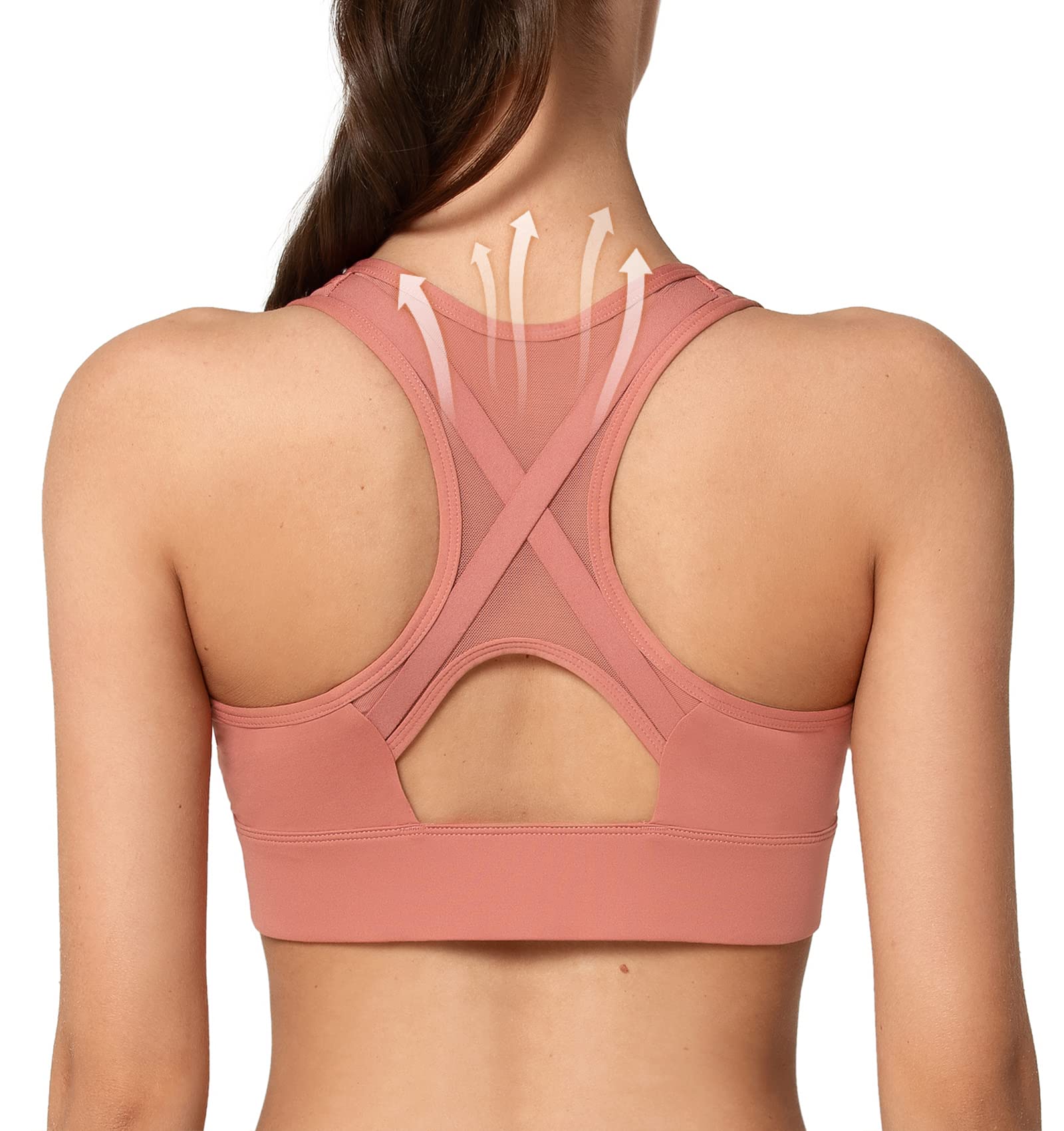 Yvette High Impact Zip Front Sports Bra - Mesh Racerback Workout Bra for Women with Large Breasts - High Support for Running, Gym & High-Intensity Training
