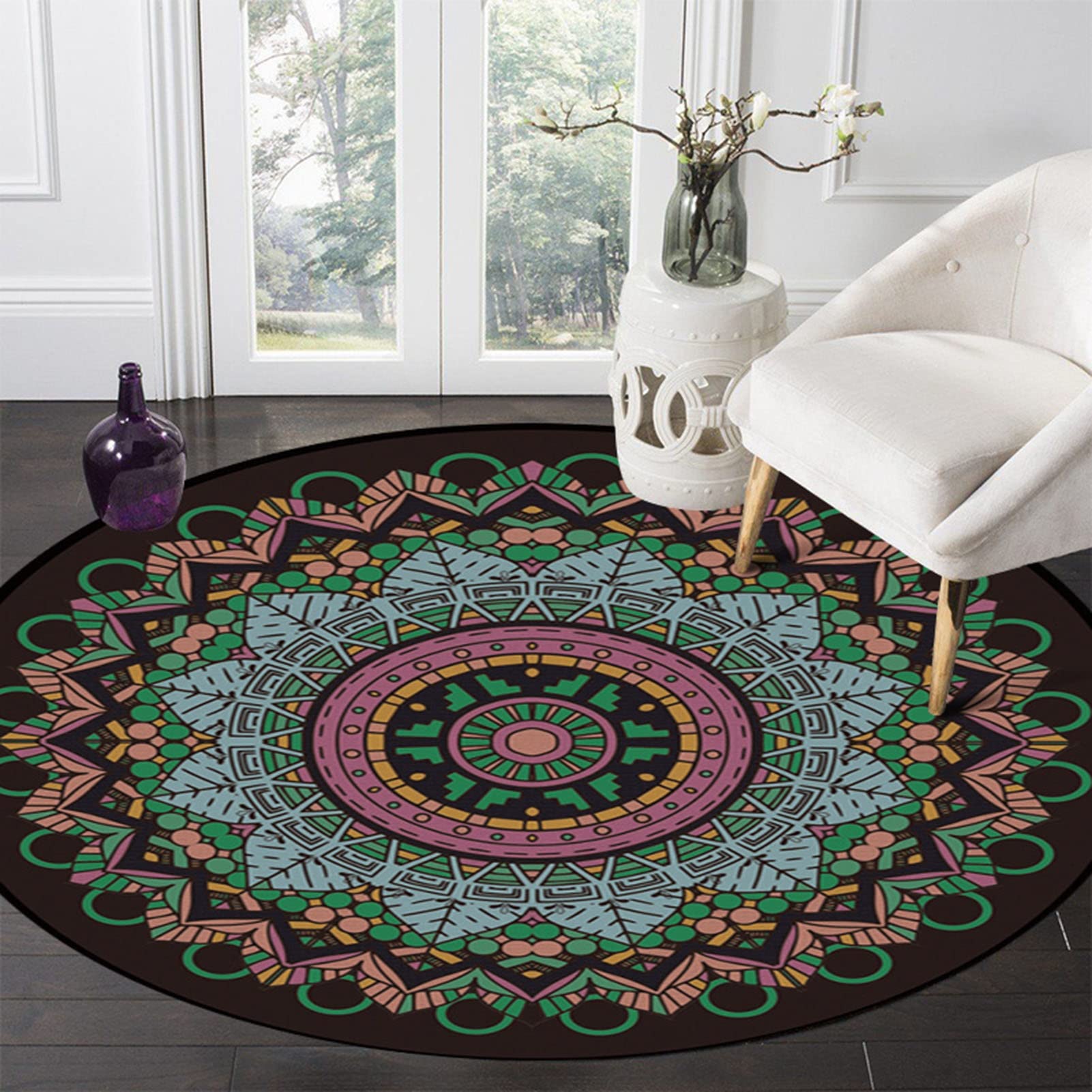 Vintage Bohemian Mandala Pattern Non-Slip Rug - High Traffic Durable Floor Mat for Patio, Bedroom, Bathroom & Laundry Room | Waterproof & Non-Shedding | Perfect for Boho Home Decor & Yoga Meditation Space (39.3